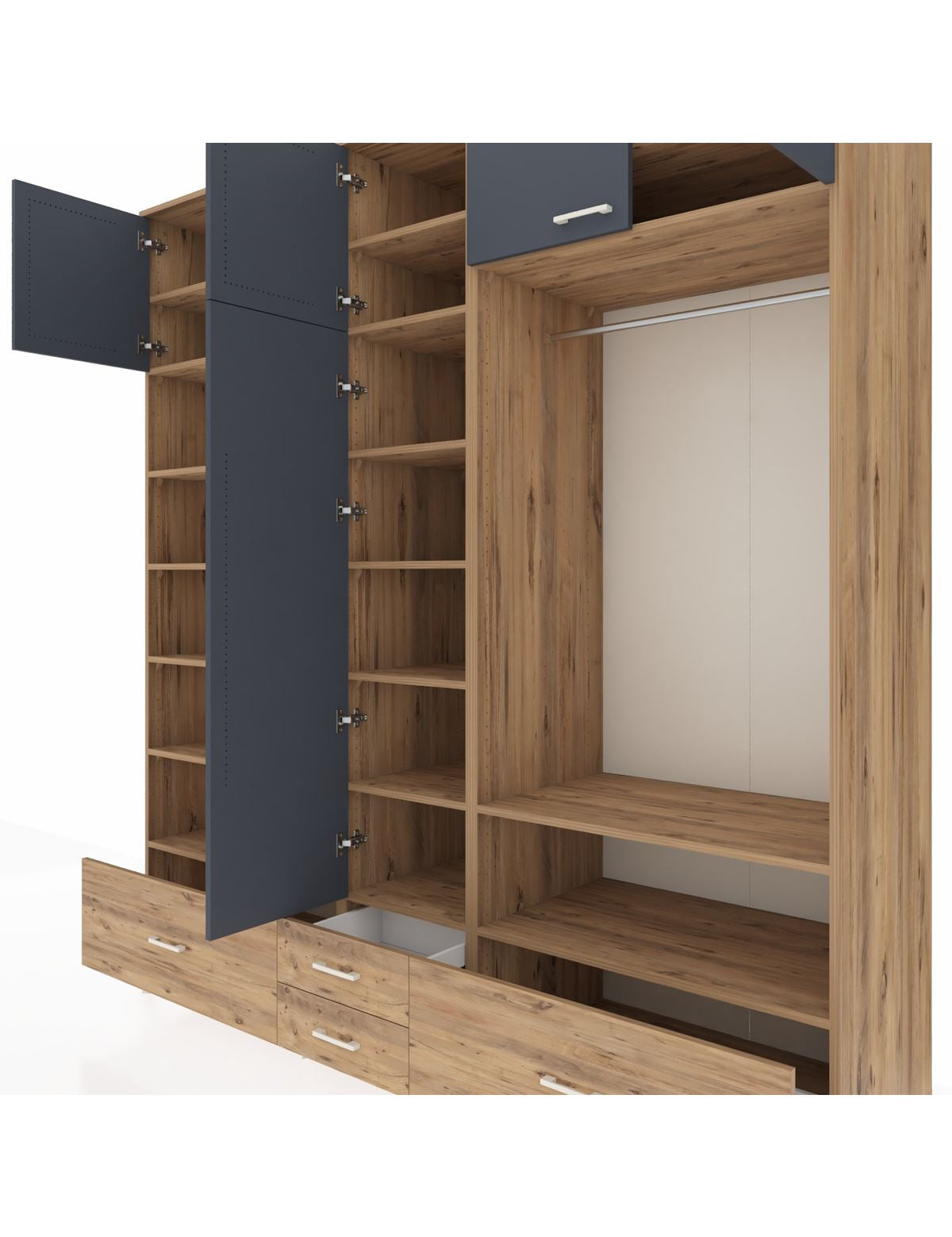 Kronos Dolap 18 Raflı 4 Çekmeceli Tek Askılı 220x59x243 - S784M050V27C
