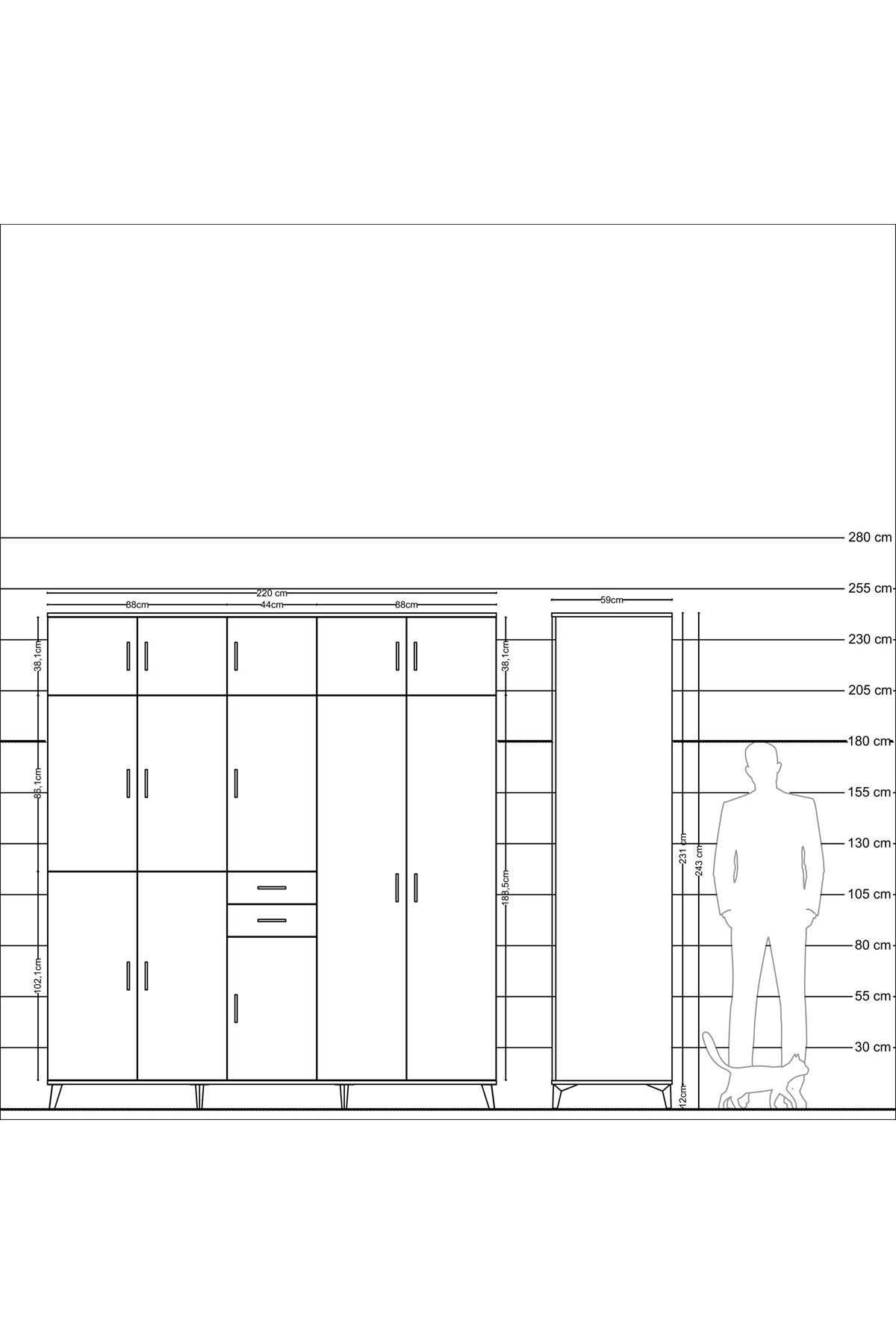 Kronos Dolap 10 Raflı 2 Çekmeceli 3 Askılı 220x59x243 - S784M053V15C