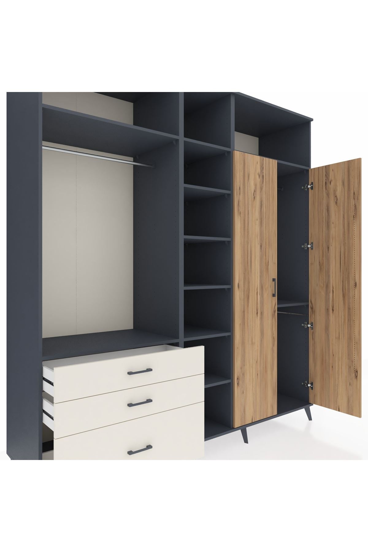 Kronos Dolap 10 Raflı 3 Çekmeceli 2 Askılı 220x59x243 - S784M054V10C
