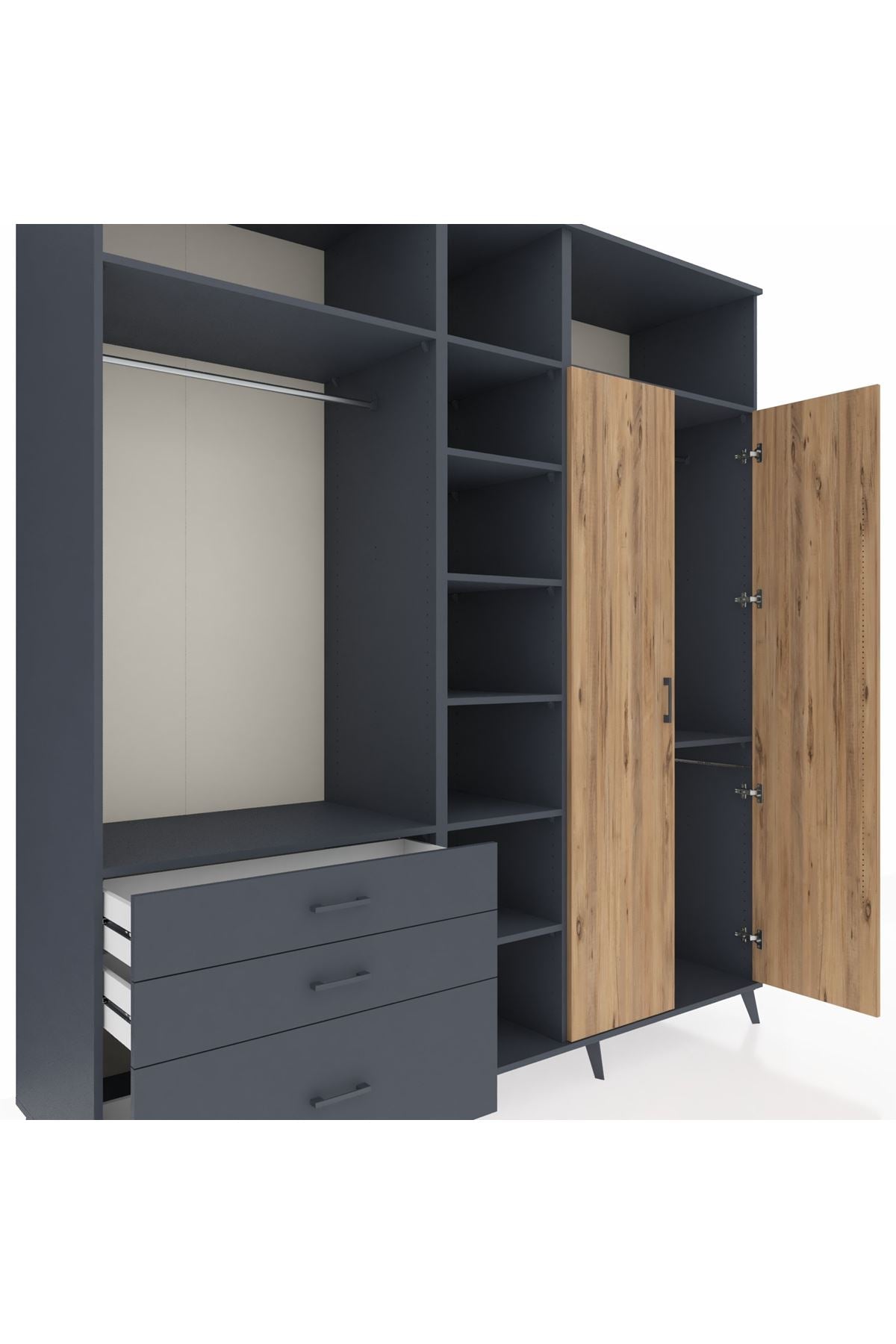 Kronos Dolap 10 Raflı 3 Çekmeceli 2 Askılı 220x59x243 - S784M054V11C