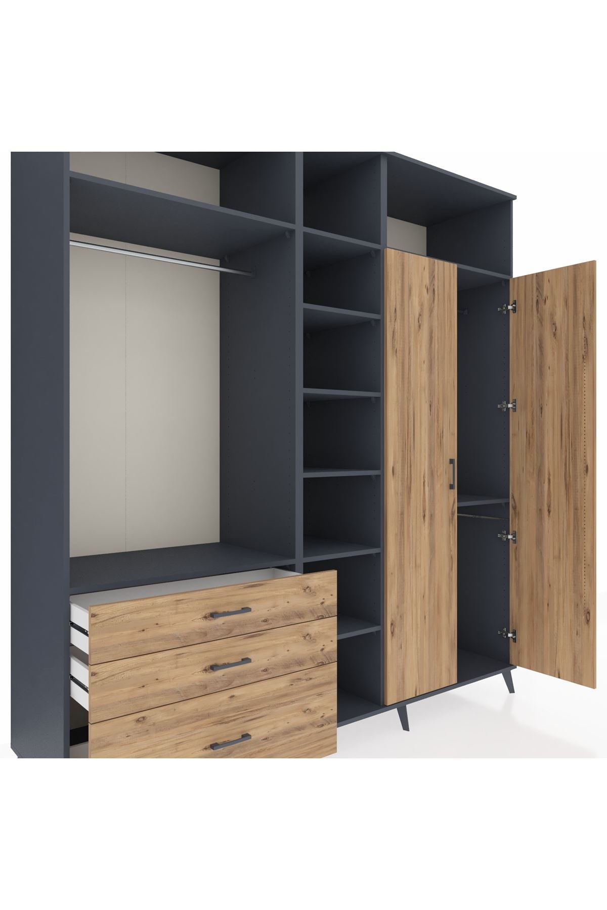 Kronos Dolap 10 Raflı 3 Çekmeceli 2 Askılı 220x59x243 - S784M054V12C