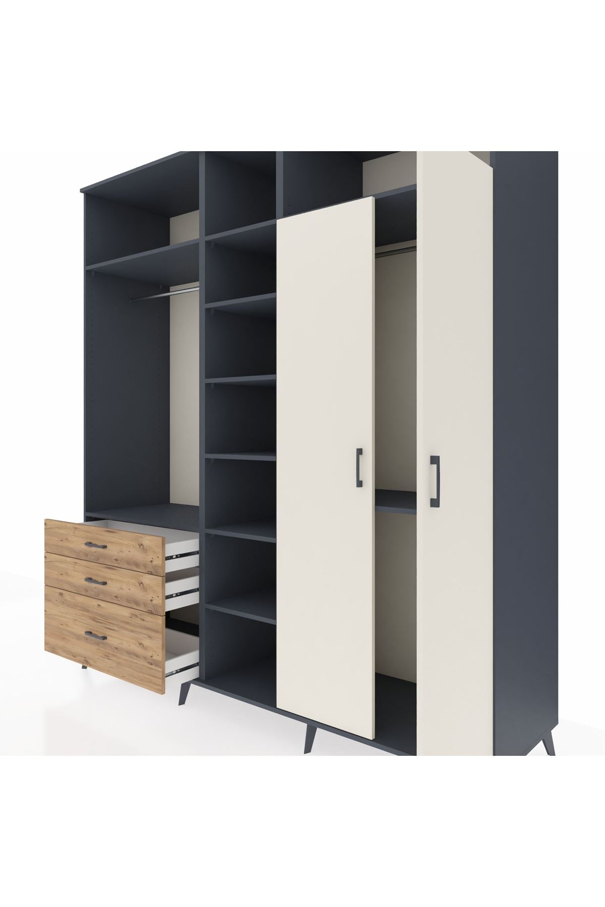 Kronos Dolap 10 Raflı 3 Çekmeceli 2 Askılı 220x59x243 - S784M054V15C