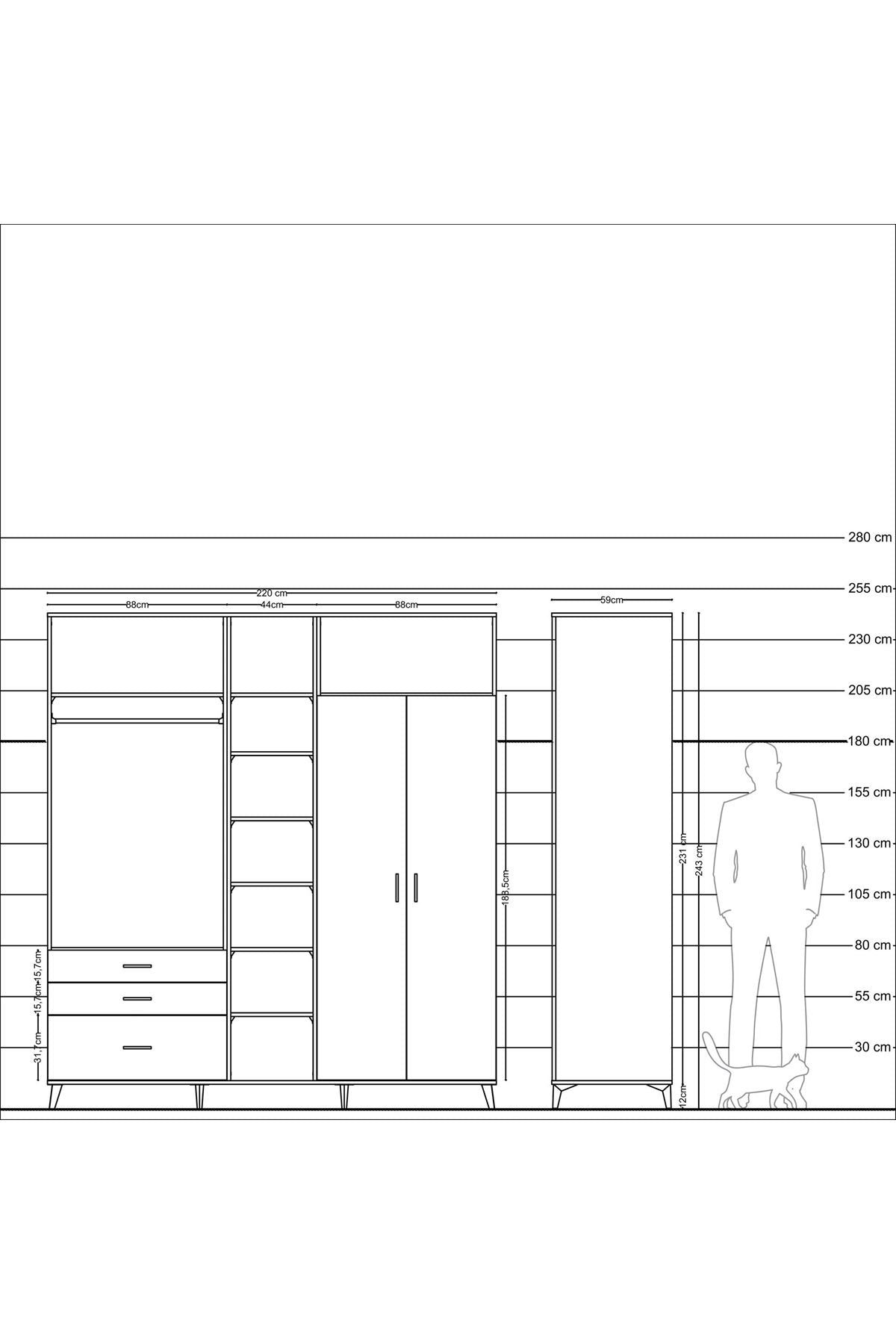 Kronos Dolap 10 Raflı 3 Çekmeceli 2 Askılı 220x59x243 - S784M054V15C