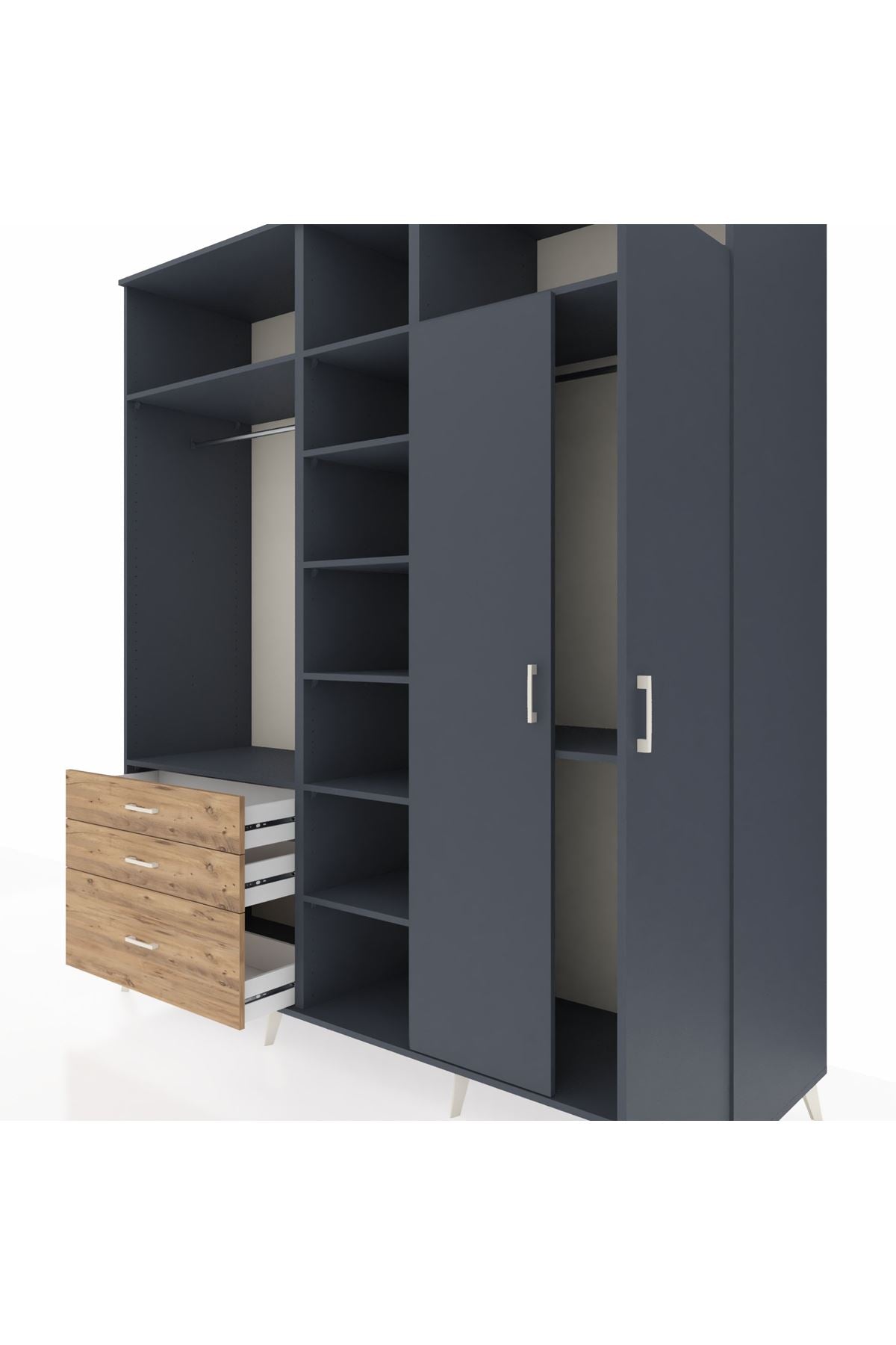 Kronos Dolap 10 Raflı 3 Çekmeceli 2 Askılı 220x59x243 - S784M054V18C