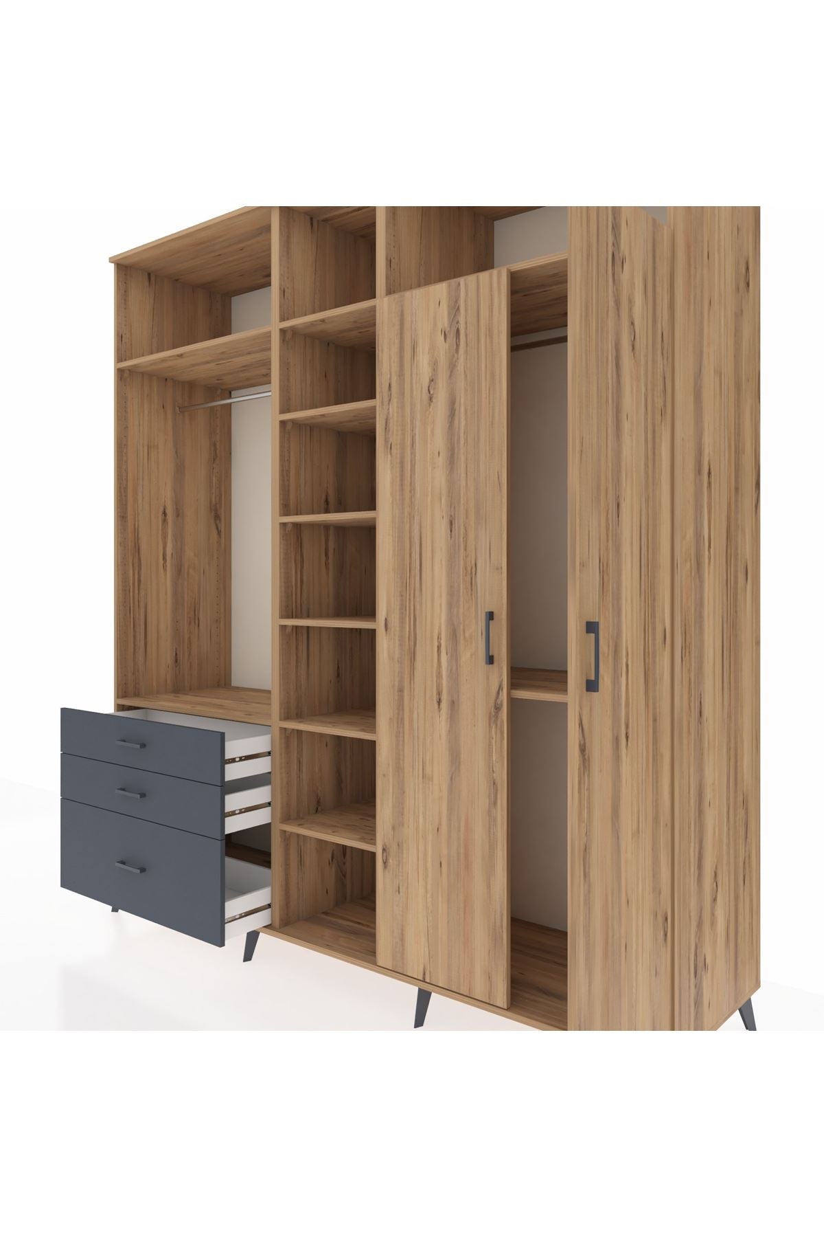 Kronos Dolap 10 Raflı 3 Çekmeceli 2 Askılı 220x59x243 - S784M054V20C
