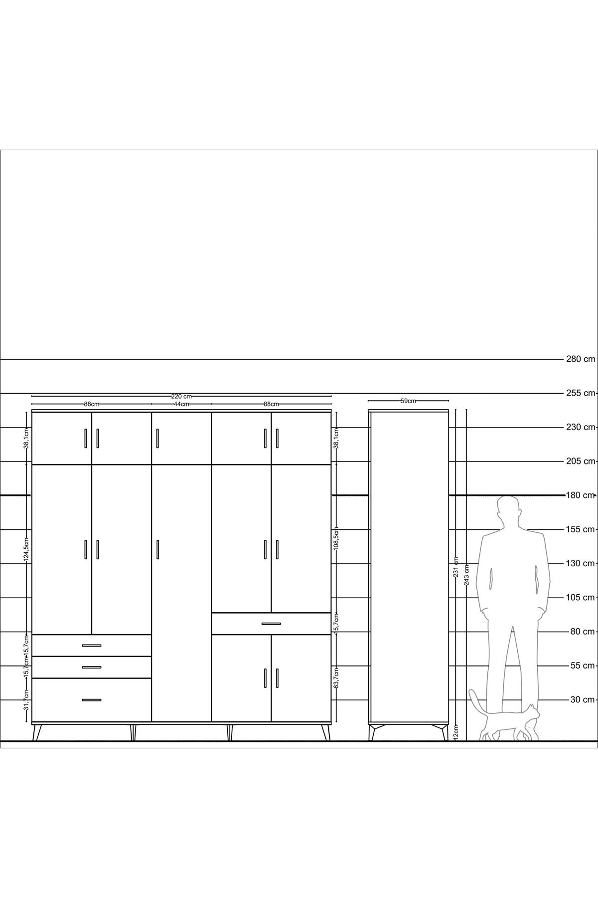 Kronos Dolap 11 Raflı 4 Çekmeceli 2 Askılı 220x59x243 - S784M055V18C