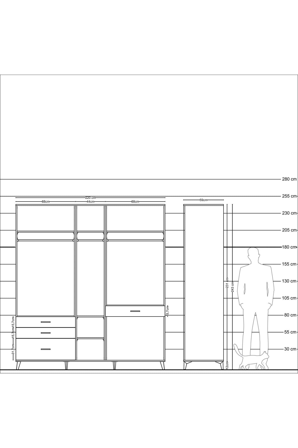 Kronos Dolap 7 Raflı 4 Çekmeceli 3 Askılı 220x59x243 - S784M057V26C