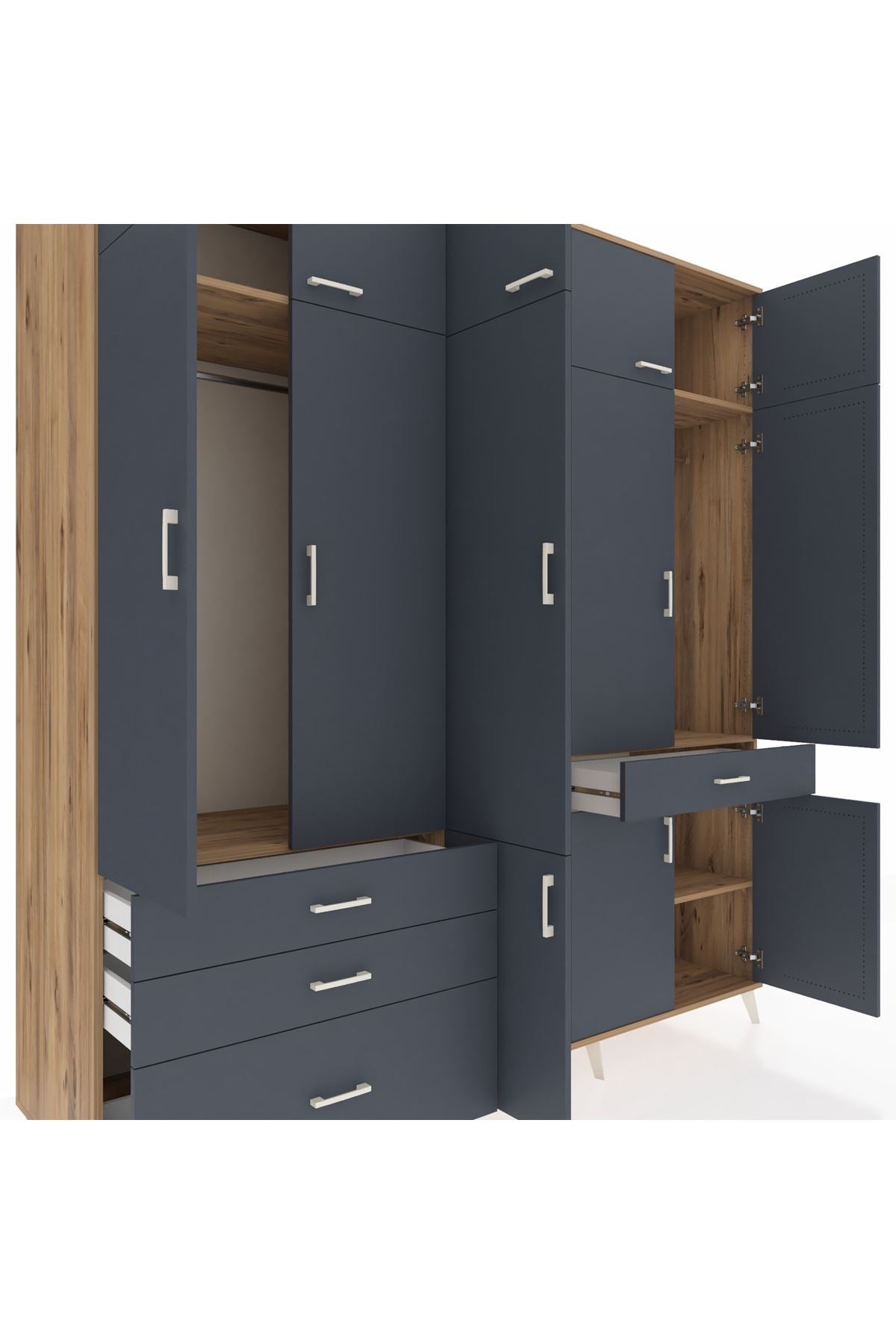 Kronos Dolap 8 Raflı 4 Çekmeceli 3 Askılı 220x59x243 - S784M058V26C