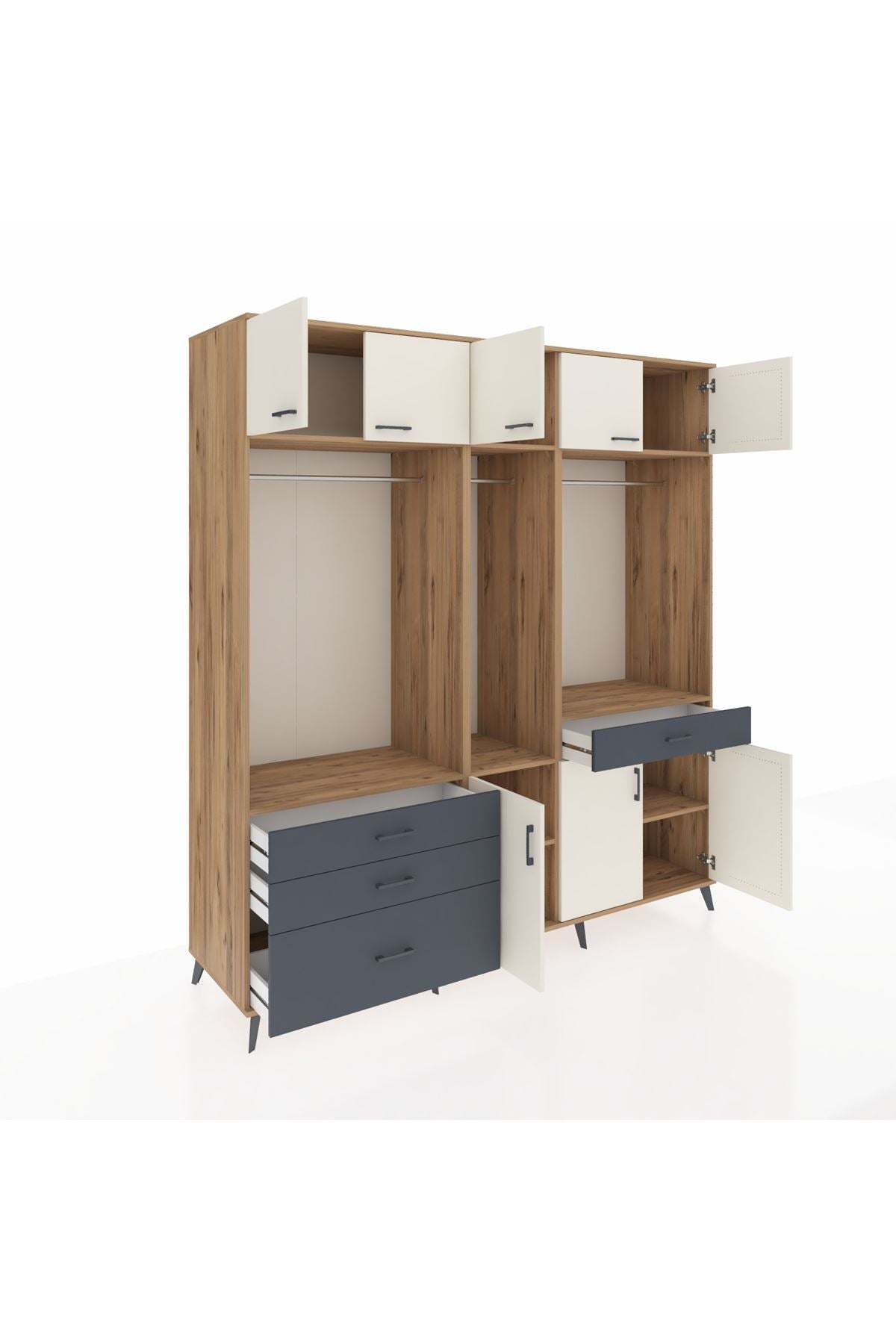 Kronos Dolap 8 Raflı 4 Çekmeceli 3 Askılı 220x59x243 - S784M059V23C