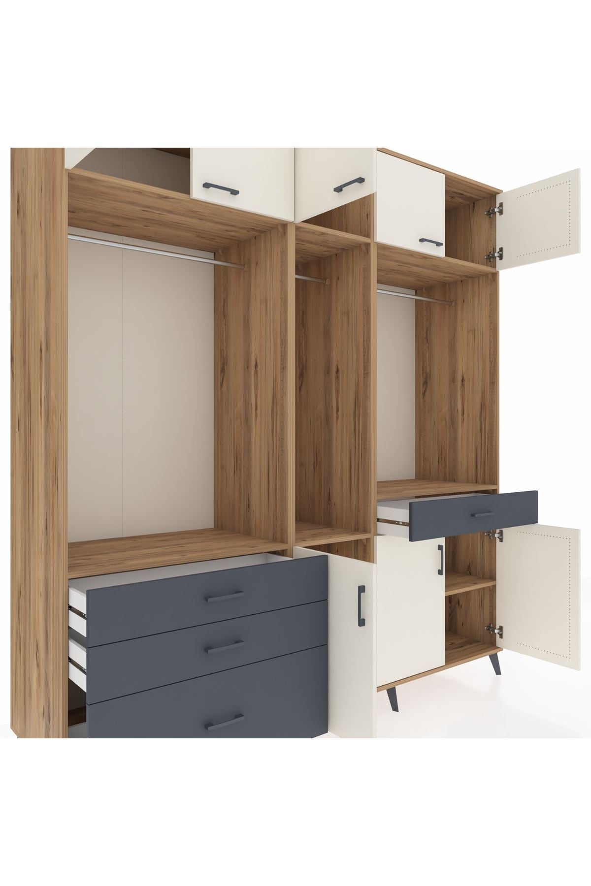Kronos Dolap 8 Raflı 4 Çekmeceli 3 Askılı 220x59x243 - S784M059V23C
