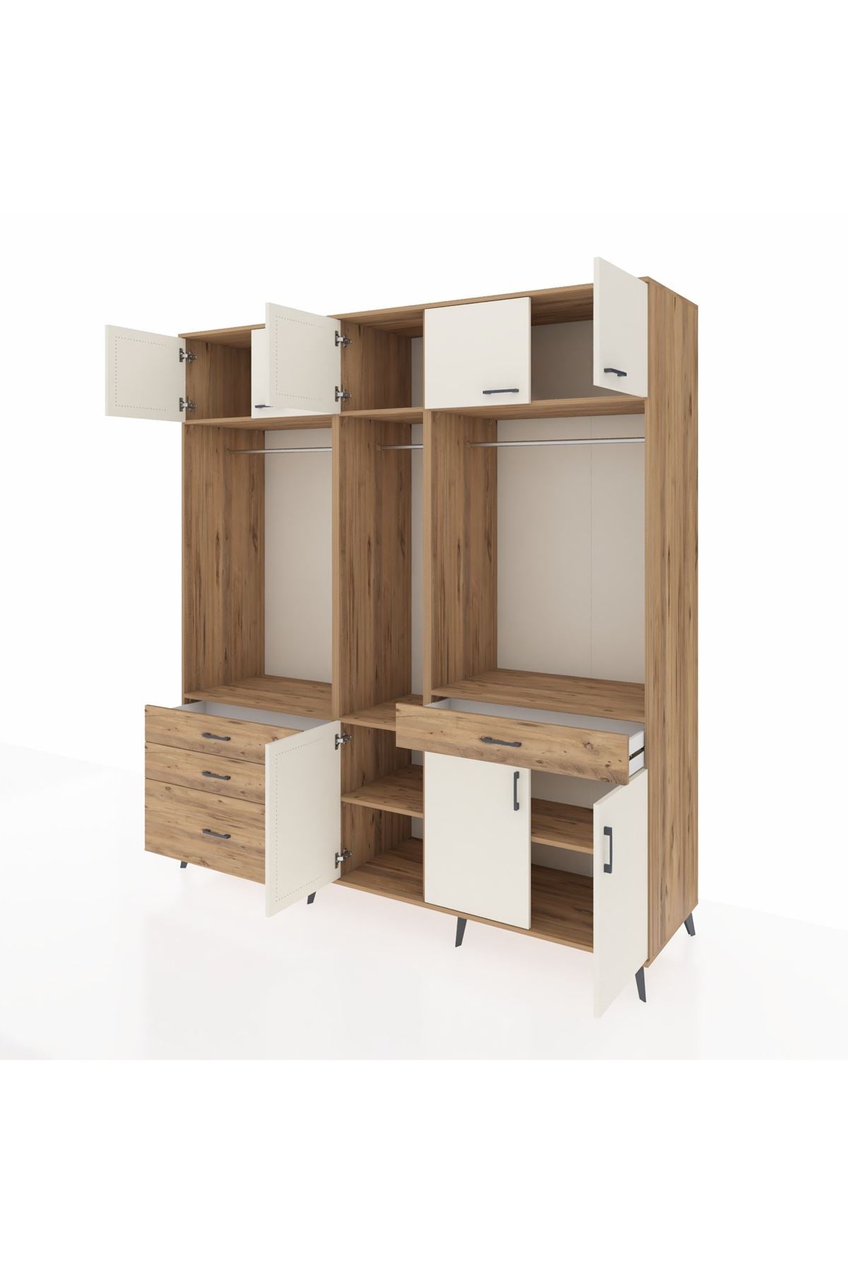Kronos Dolap 8 Raflı 4 Çekmeceli 3 Askılı 220x59x243 - S784M059V24C