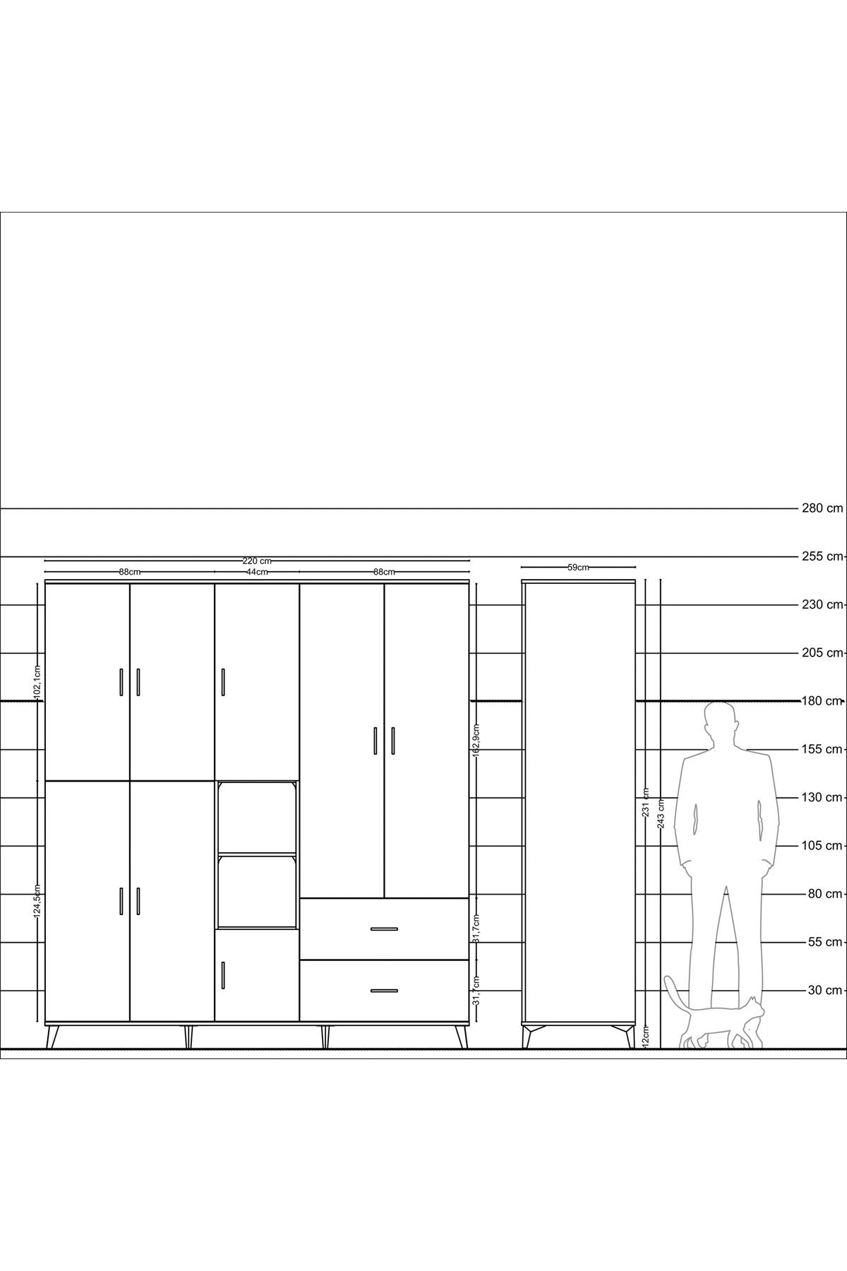 Kronos Dolap 12 Raflı 2 Çekmeceli Tek Askılı 220x59x243 - S784M063V20C