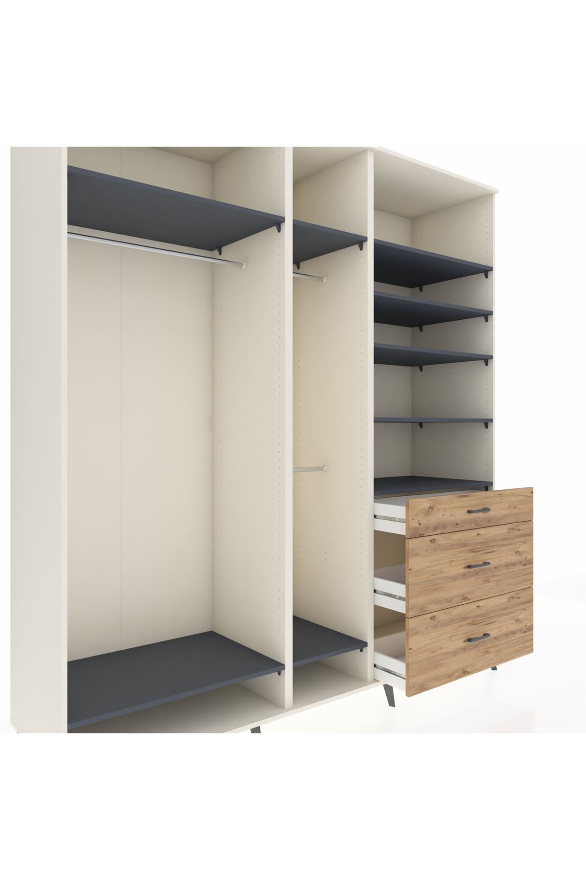 Kronos Dolap 9 Raflı 3 Çekmeceli 3 Askılı 220x59x243 - S784M064V09C