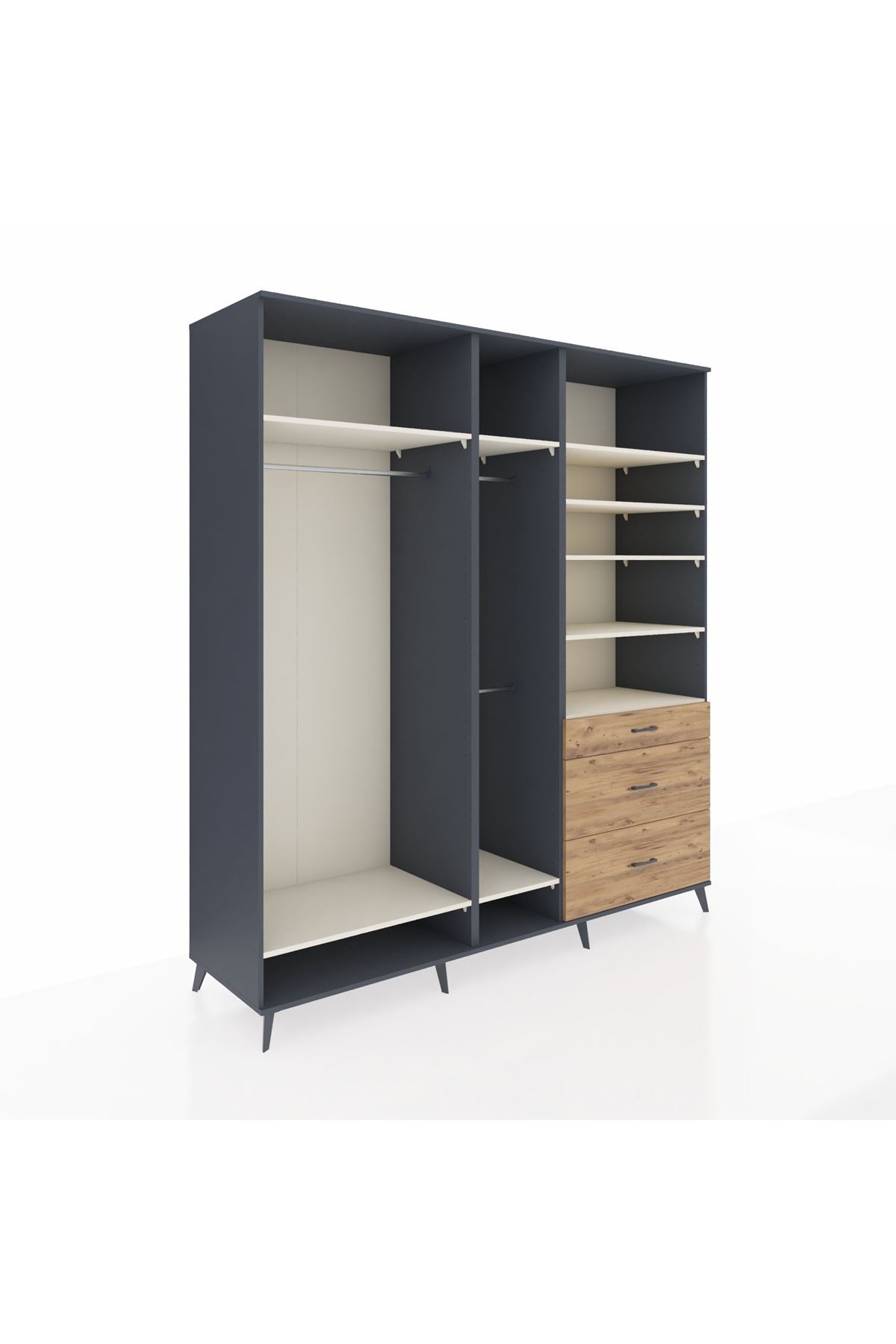 Kronos Dolap 9 Raflı 3 Çekmeceli 3 Askılı 220x59x243 - S784M064V15C