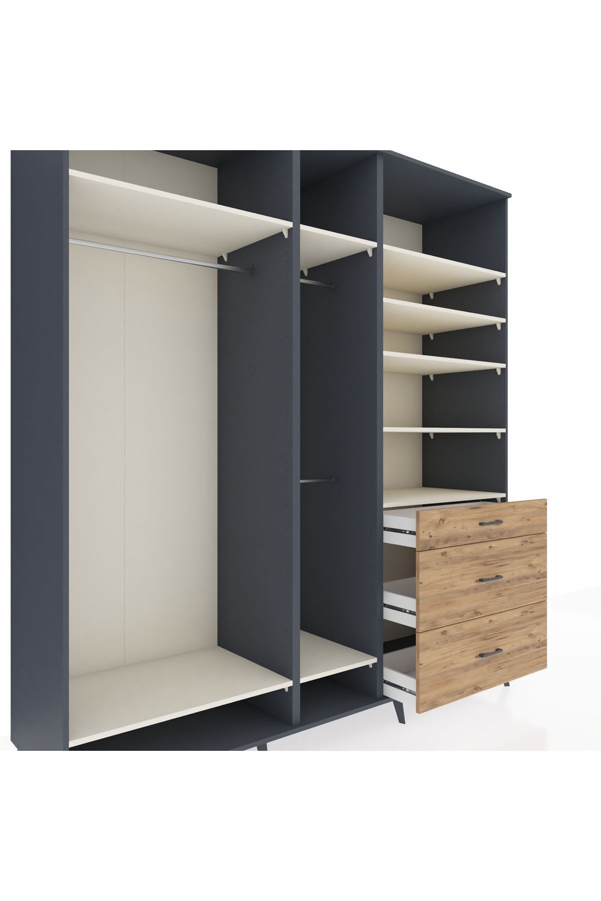Kronos Dolap 9 Raflı 3 Çekmeceli 3 Askılı 220x59x243 - S784M064V15C