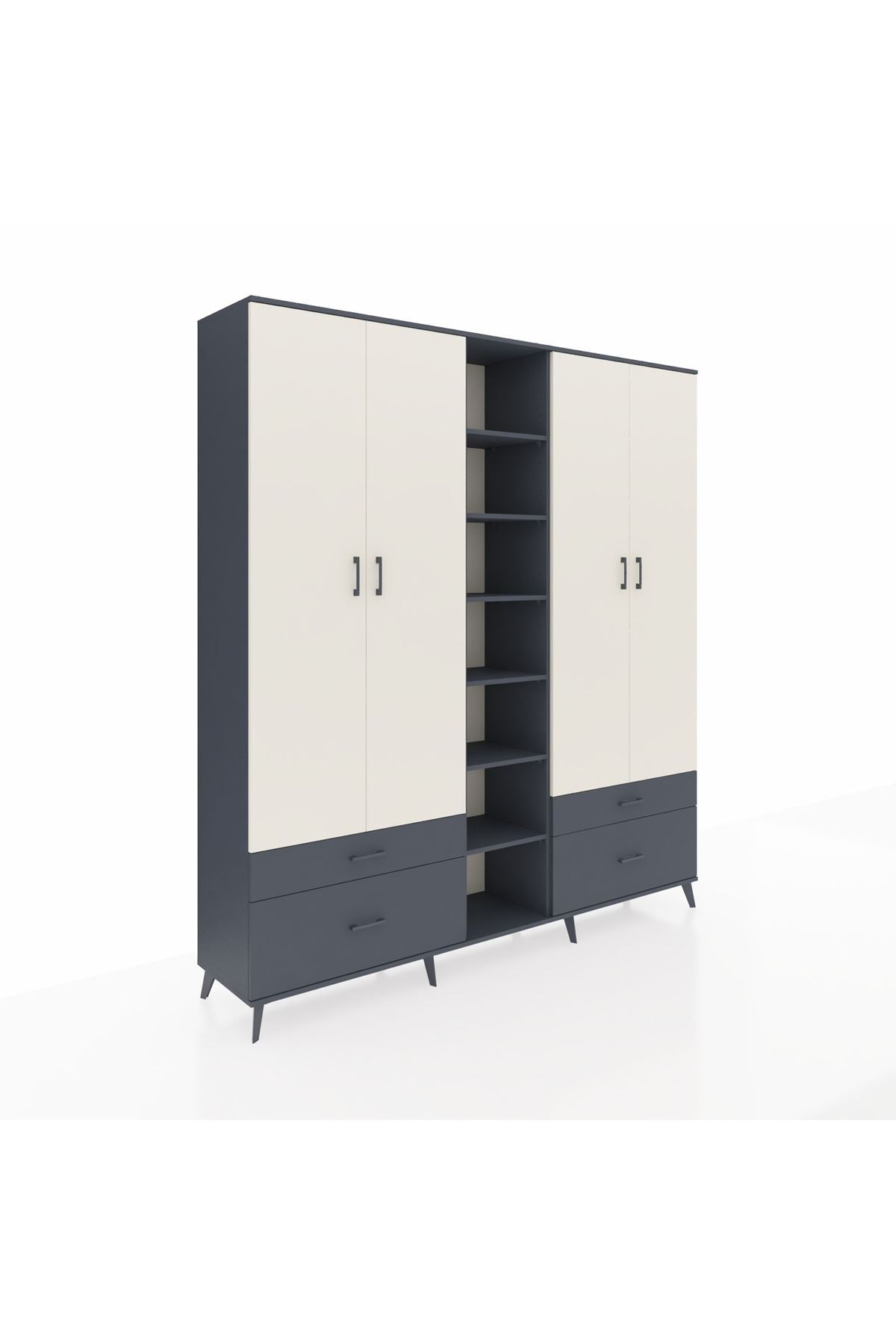 Hyperion Dolap 12 Raflı 4 Çekmeceli 2 Askılı 220x44x243 - S553M001V14B