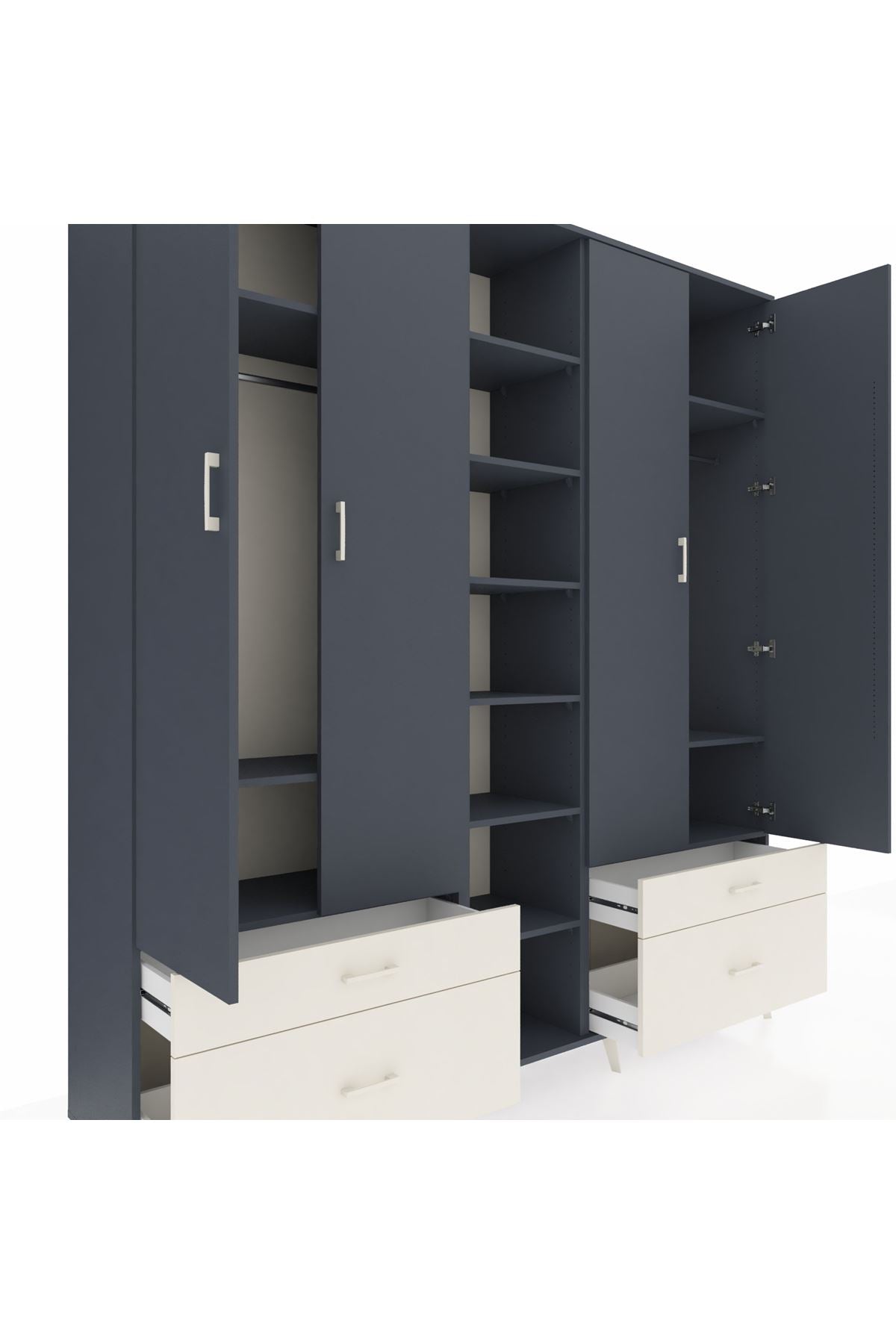 Hyperion Dolap 12 Raflı 4 Çekmeceli 2 Askılı 220x44x243 - S553M001V16B