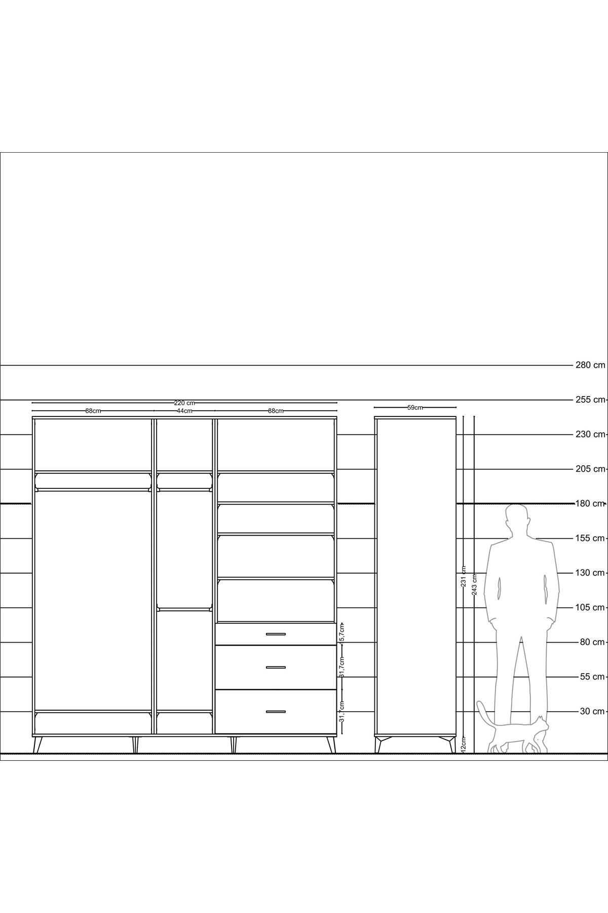 Kronos Dolap 9 Raflı 3 Çekmeceli 3 Askılı 220x59x243 - S784M064V12C