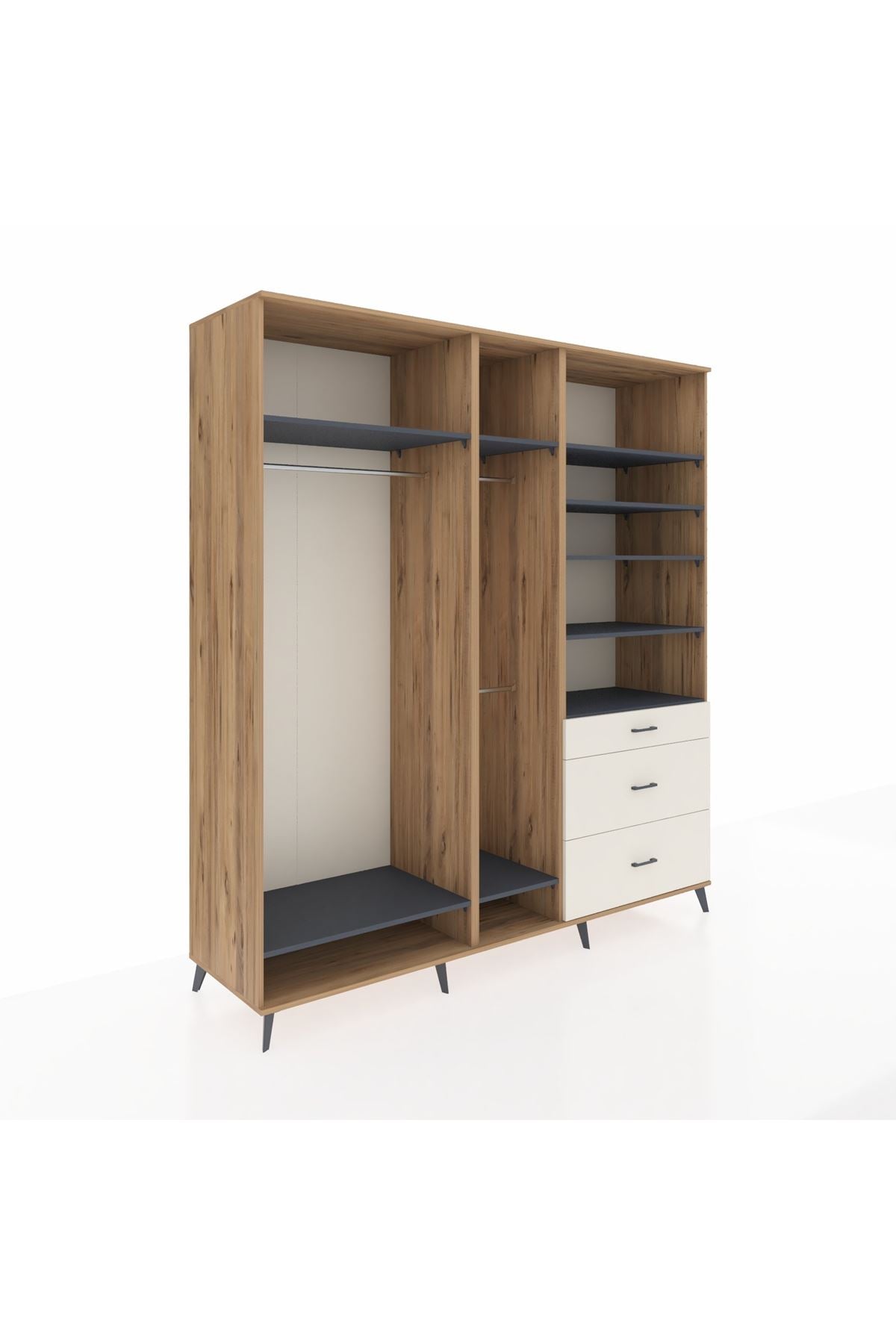 Kronos Dolap 9 Raflı 3 Çekmeceli 3 Askılı 220x59x243 - S784M064V25C