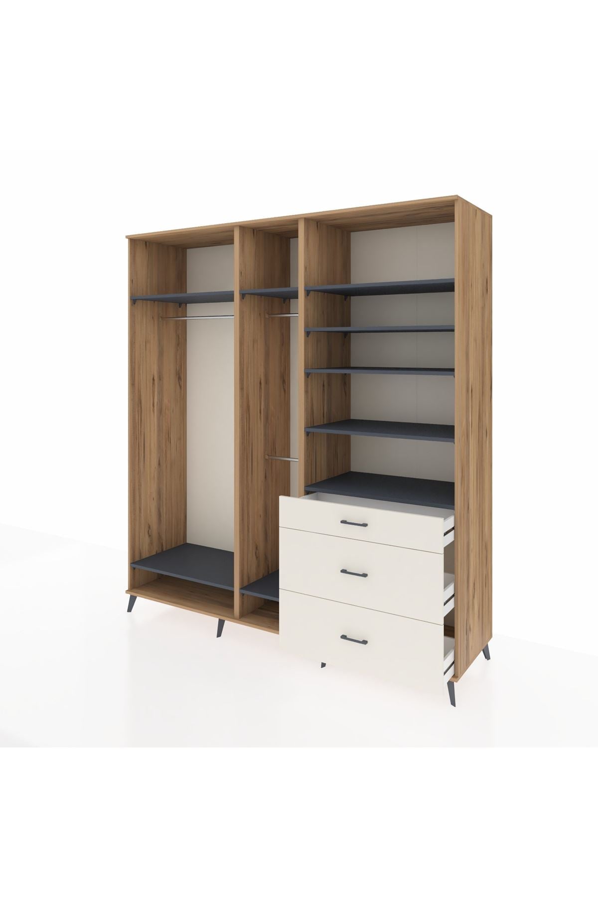 Kronos Dolap 9 Raflı 3 Çekmeceli 3 Askılı 220x59x243 - S784M064V25C