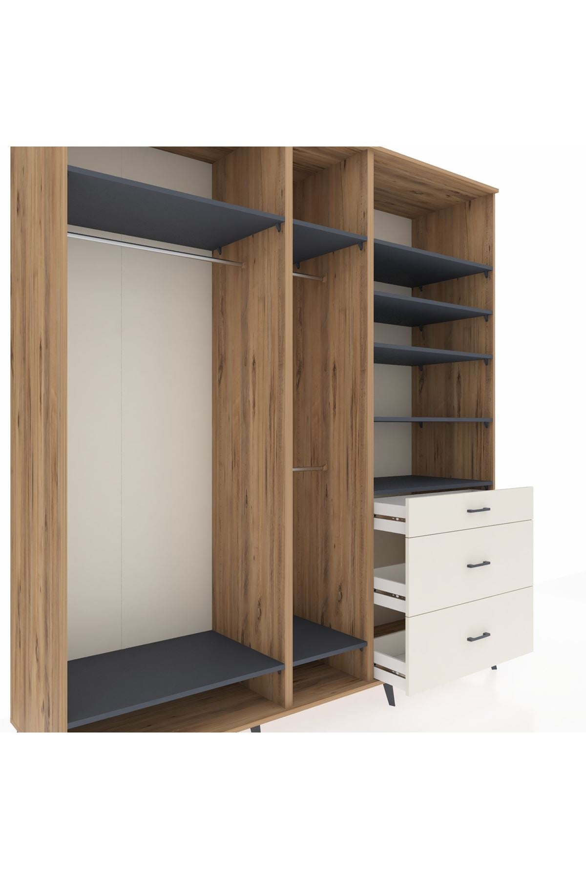Kronos Dolap 9 Raflı 3 Çekmeceli 3 Askılı 220x59x243 - S784M064V25C