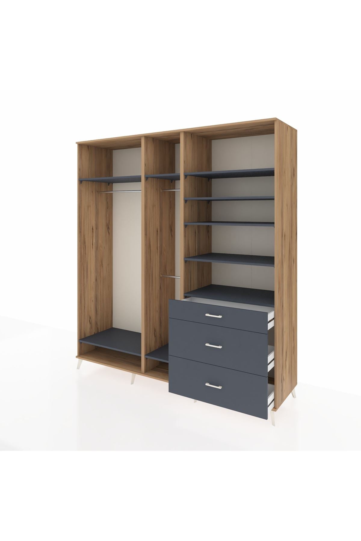 Kronos Dolap 9 Raflı 3 Çekmeceli 3 Askılı 220x59x243 - S784M064V26C