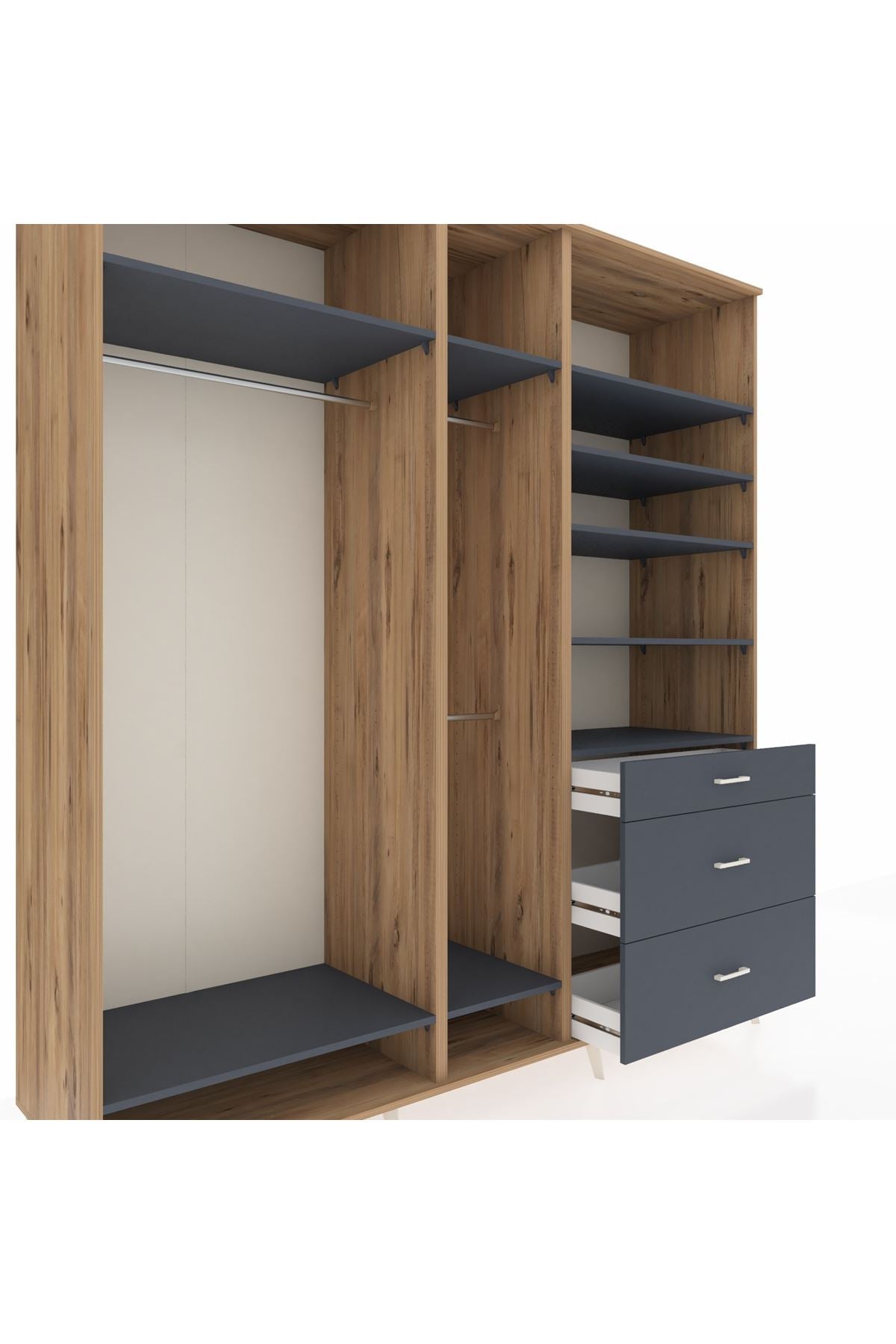 Kronos Dolap 9 Raflı 3 Çekmeceli 3 Askılı 220x59x243 - S784M064V26C