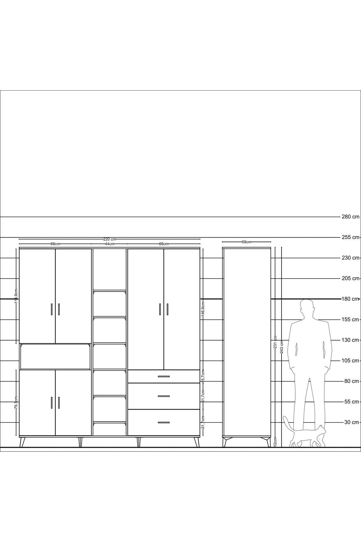 Kronos Dolap 13 Raflı 3 Çekmeceli 6 Kapaklı 220x59x243 - S784M065V07C