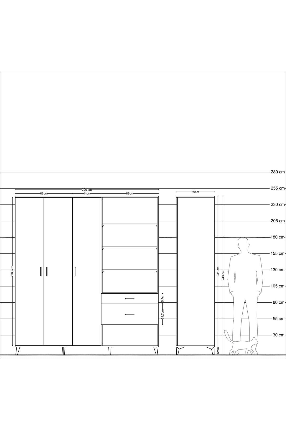 Kronos Dolap 16 Raflı 2 Çekmeceli 3 Kapaklı 220x59x243 - S784M067V25C