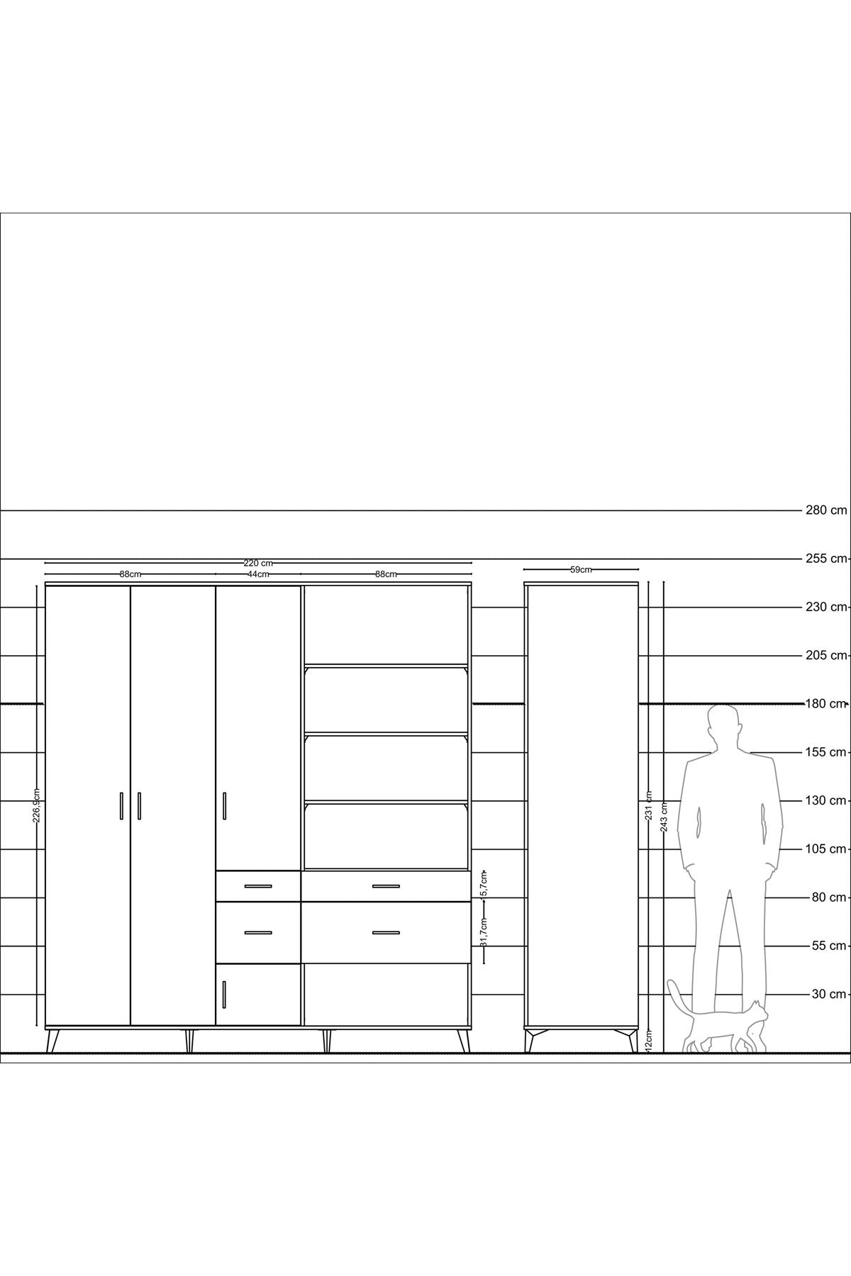 Kronos Dolap 14 Raflı 4 Çekmeceli 4 Kapaklı 220x59x243 - S784M068V01C