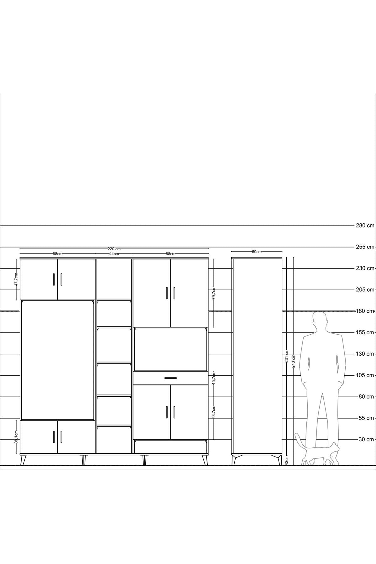 Kronos Dolap 12 Raflı Tek Çekmeceli 8 Kapaklı 220x59x243 - S784M070V07C