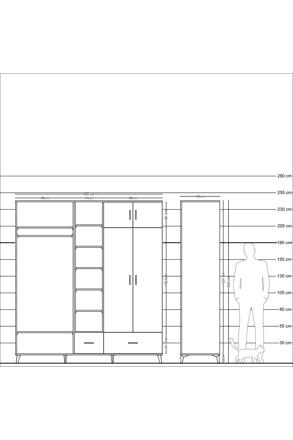 Kronos Dolap 12 Raflı 2 Çekmeceli 2 Askılı 220x59x243 - S784M072V27C