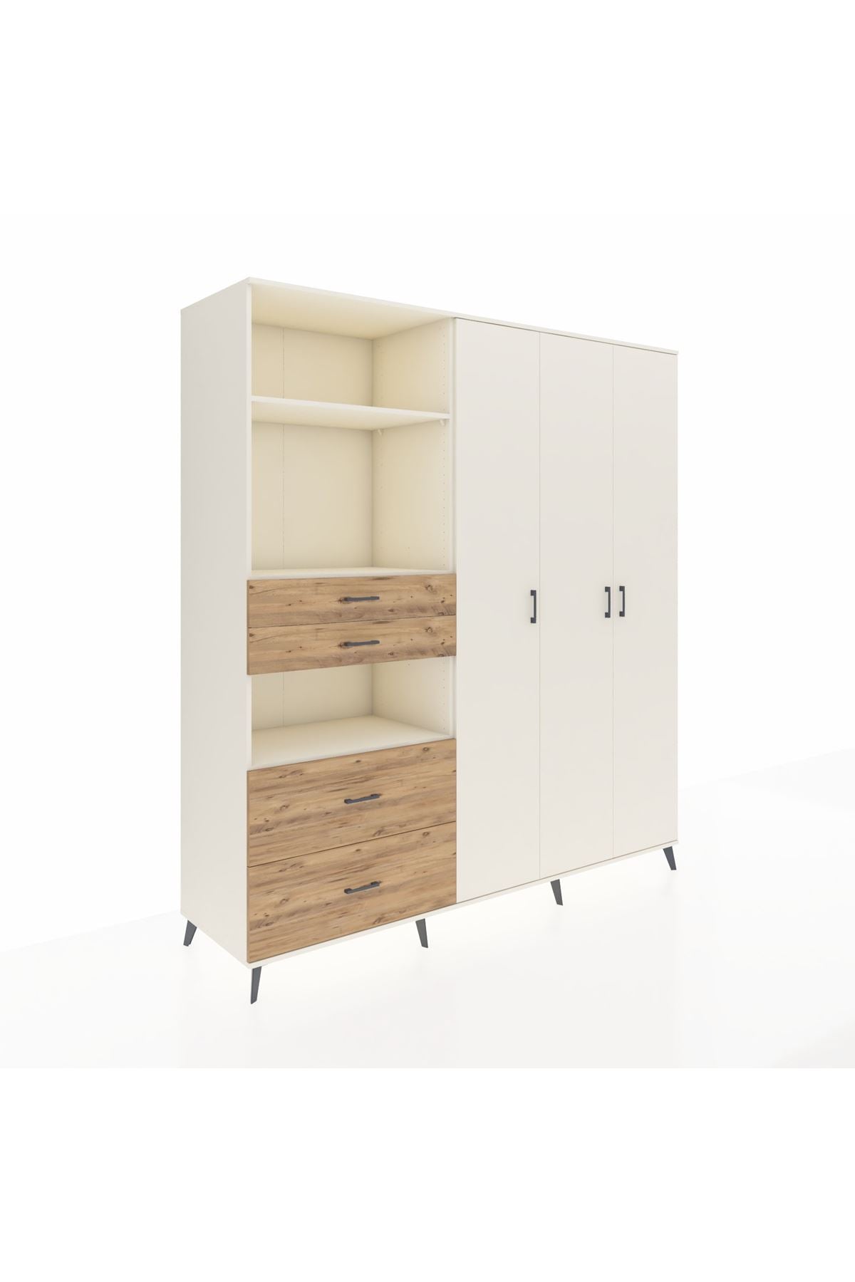 Kronos Dolap 12 Raflı 4 Çekmeceli Tek Askılı 220x59x243 - S784M073V06C