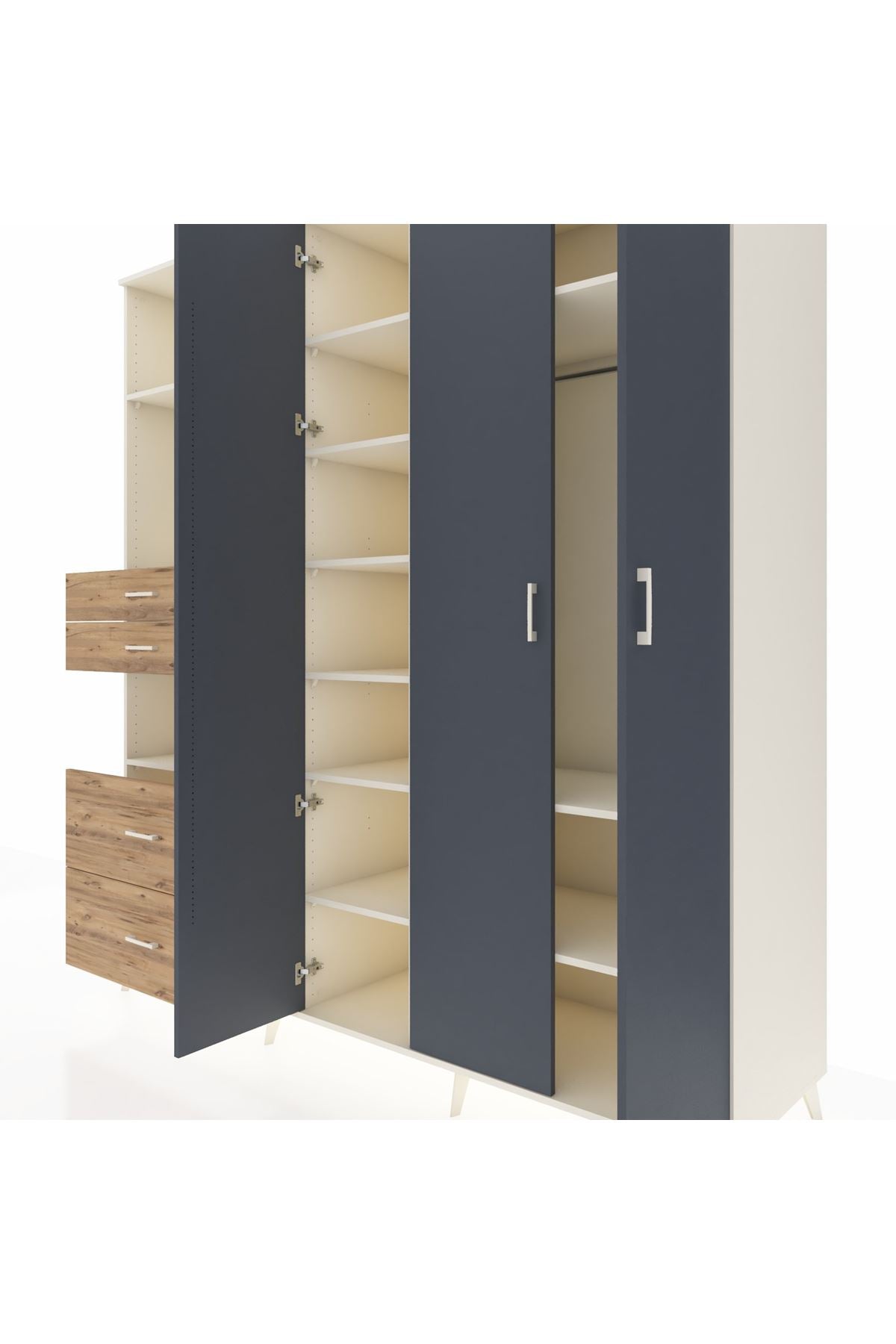 Kronos Dolap 12 Raflı 4 Çekmeceli Tek Askılı 220x59x243 - S784M073V09C