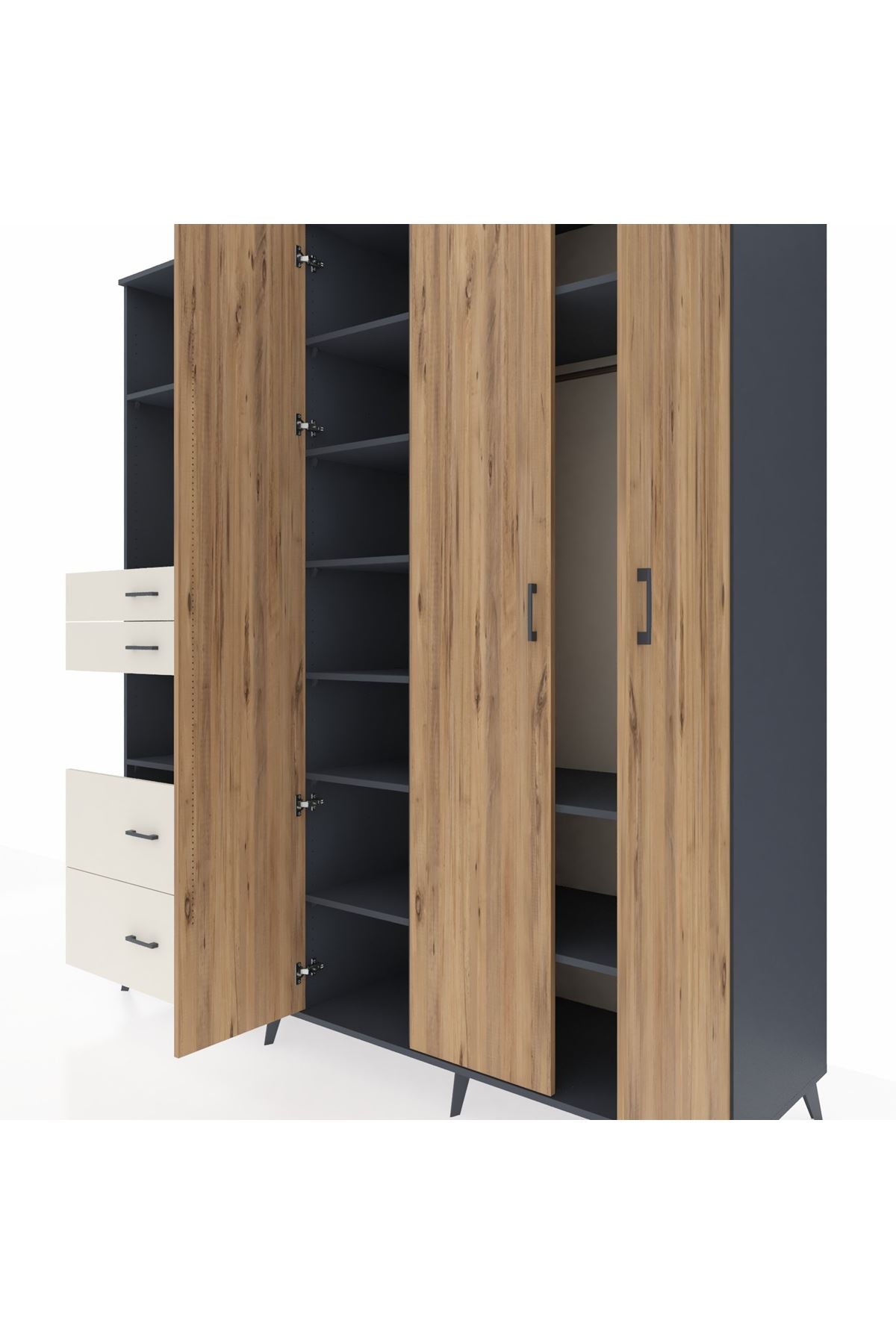Kronos Dolap 12 Raflı 4 Çekmeceli Tek Askılı 220x59x243 - S784M073V10C