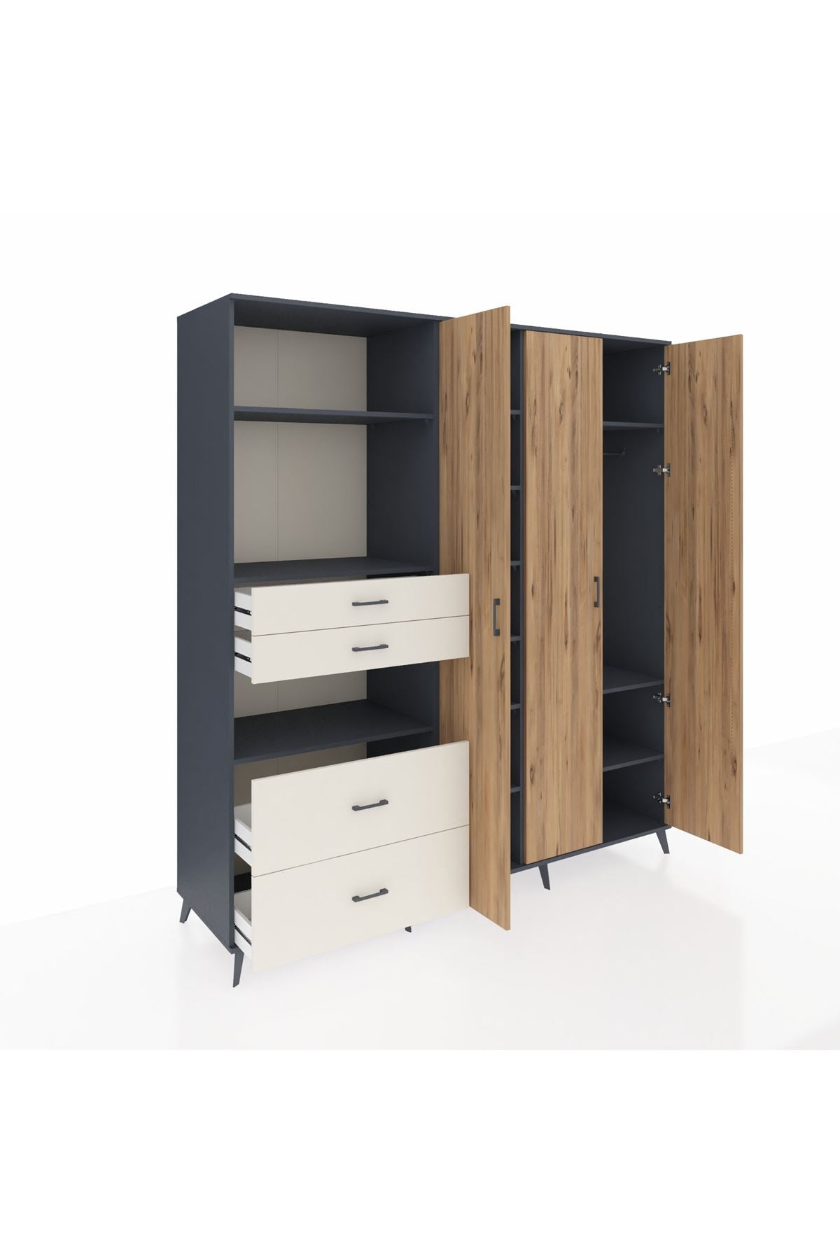 Kronos Dolap 12 Raflı 4 Çekmeceli Tek Askılı 220x59x243 - S784M073V10C