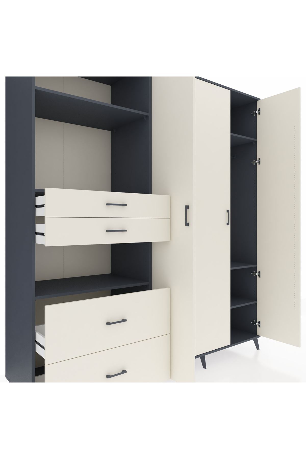 Kronos Dolap 12 Raflı 4 Çekmeceli Tek Askılı 220x59x243 - S784M073V13C