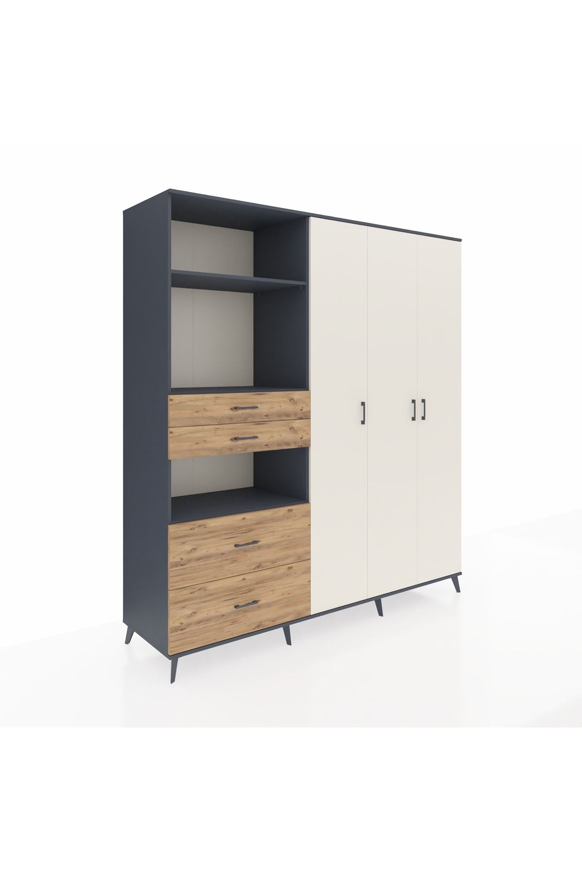 Kronos Dolap 12 Raflı 4 Çekmeceli Tek Askılı 220x59x243 - S784M073V15C