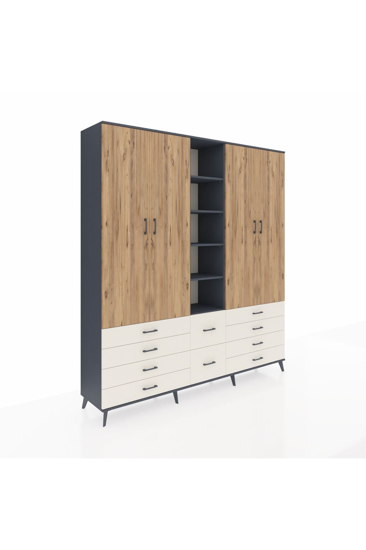Hyperion Dolap 9 Raflı 10 Çekmeceli 2 Askılı 220x44x243 - S553M003V10B
