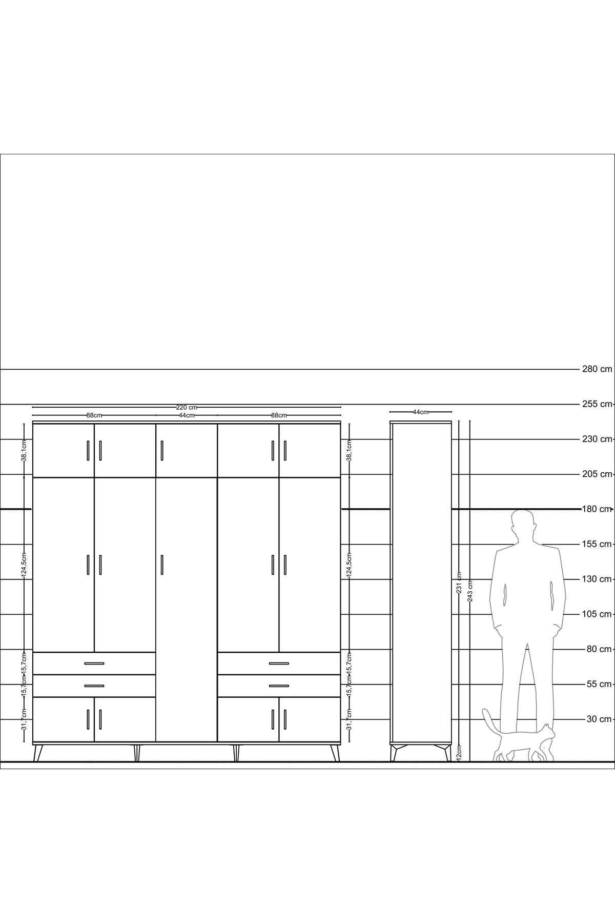 Hyperion Dolap 12 Raflı 4 Çekmeceli 2 Askılı 220x44x243 - S553M011V27B