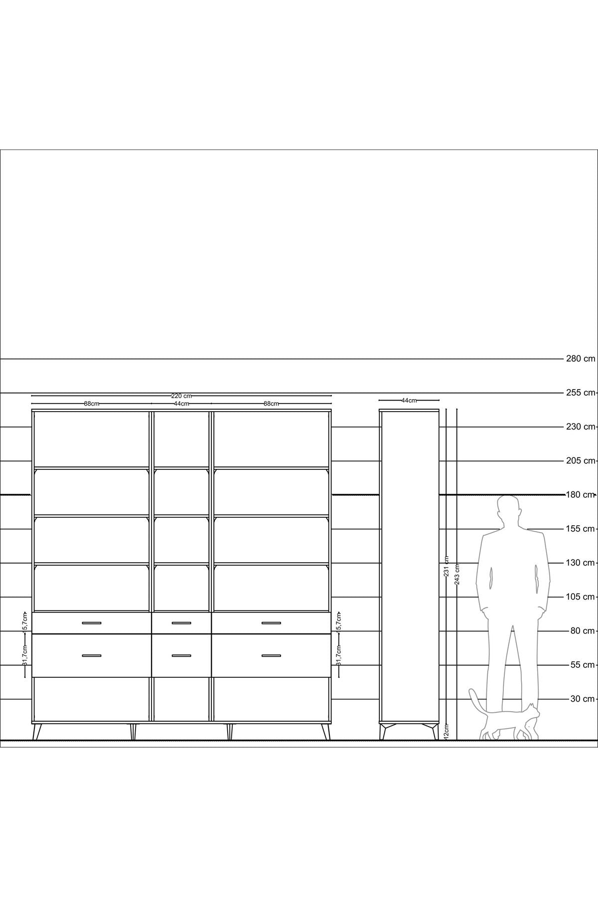 Hyperion Dolap 12 Raflı 6 Çekmeceli 220x44x243 - S553M019V27B