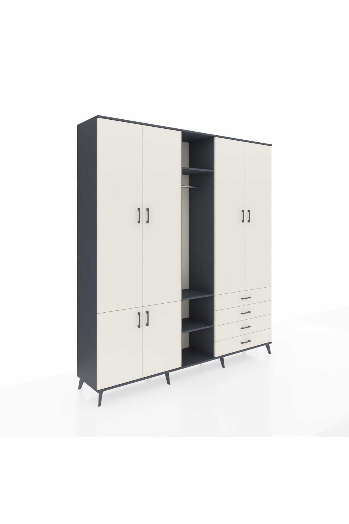 Hyperion Dolap 14 Raflı 4 Çekmeceli Tek Askılı 220x44x243 - S553M022V13B