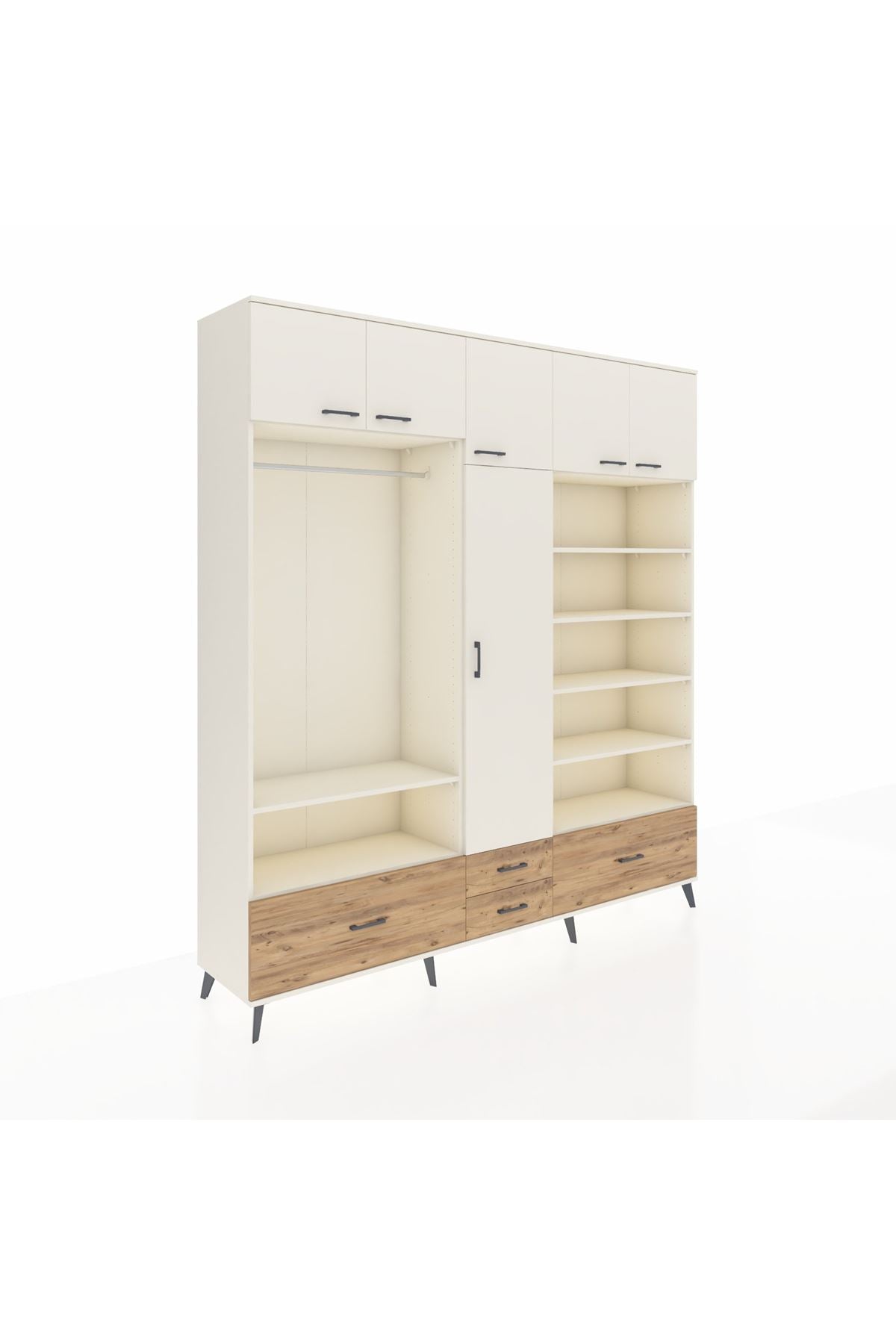 Hyperion Dolap 18 Raflı 4 Çekmeceli Tek Askılı 220x44x243 - S553M024V06B