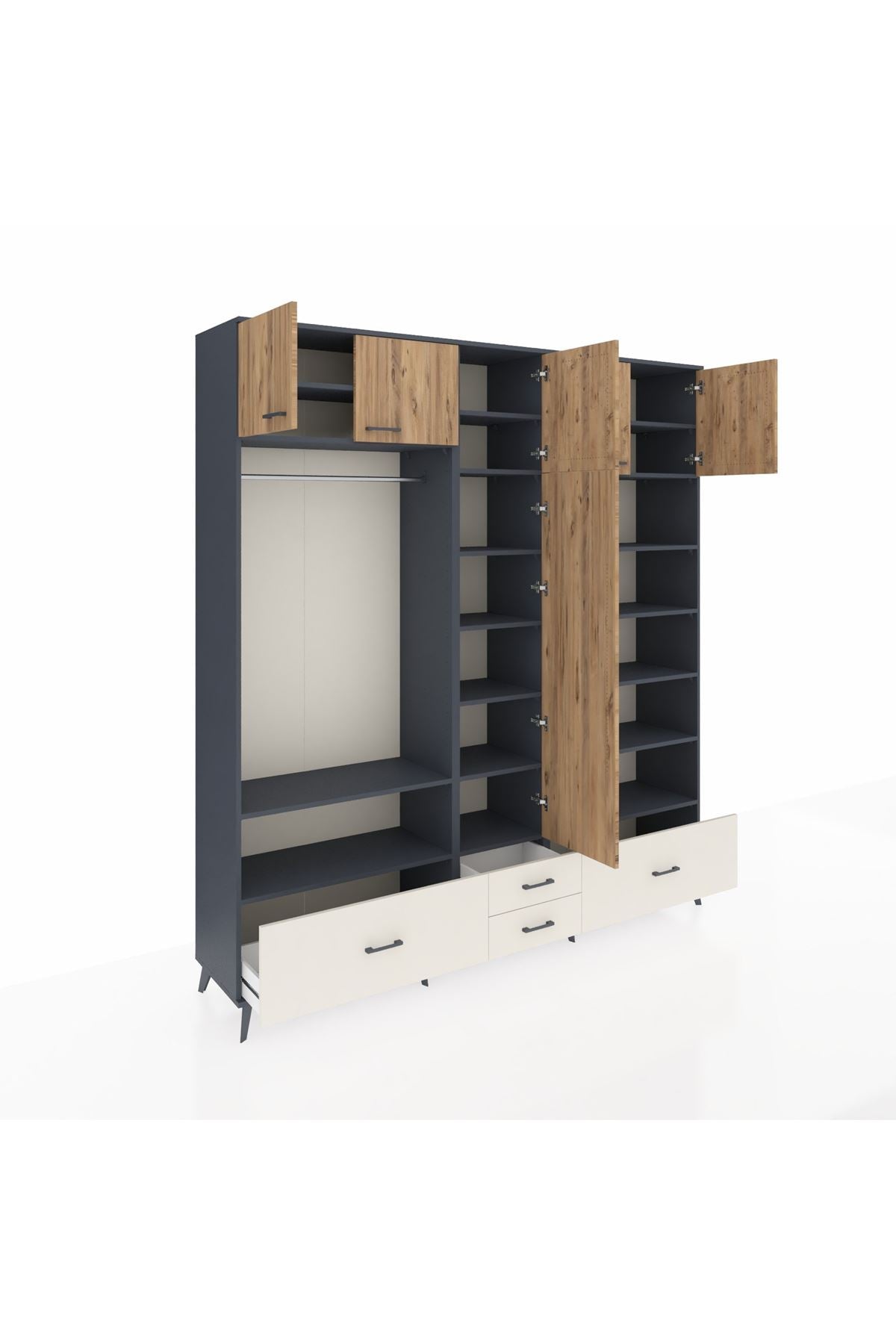 Hyperion Dolap 18 Raflı 4 Çekmeceli Tek Askılı 220x44x243 - S553M024V10B