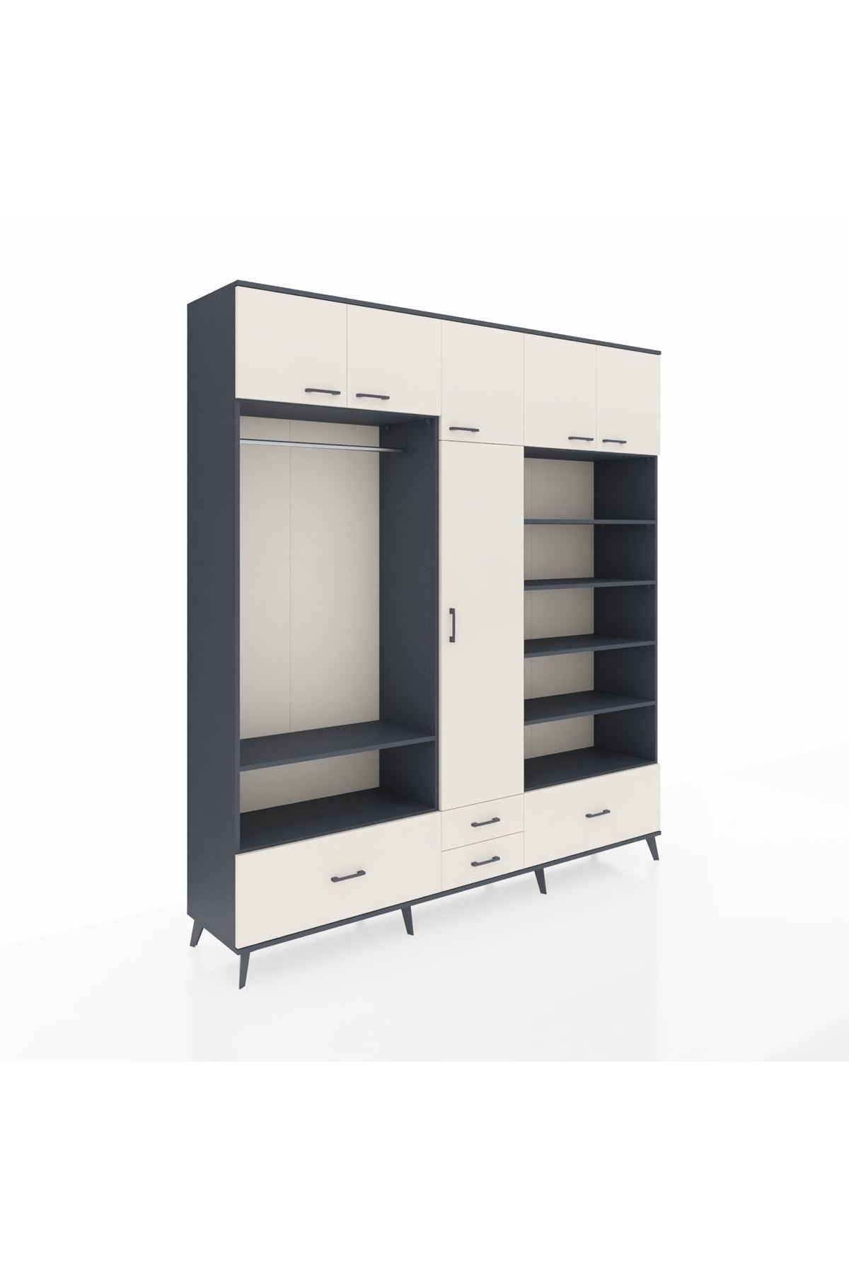 Hyperion Dolap 18 Raflı 4 Çekmeceli Tek Askılı 220x44x243 - S553M024V13B