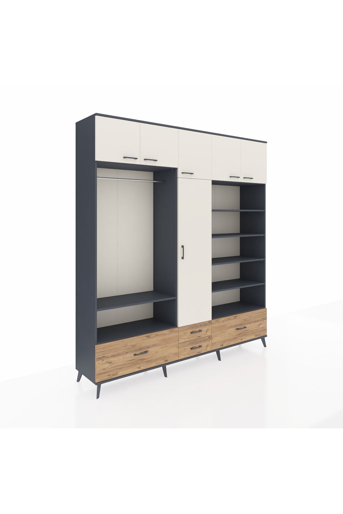 Hyperion Dolap 18 Raflı 4 Çekmeceli Tek Askılı 220x44x243 - S553M024V15B
