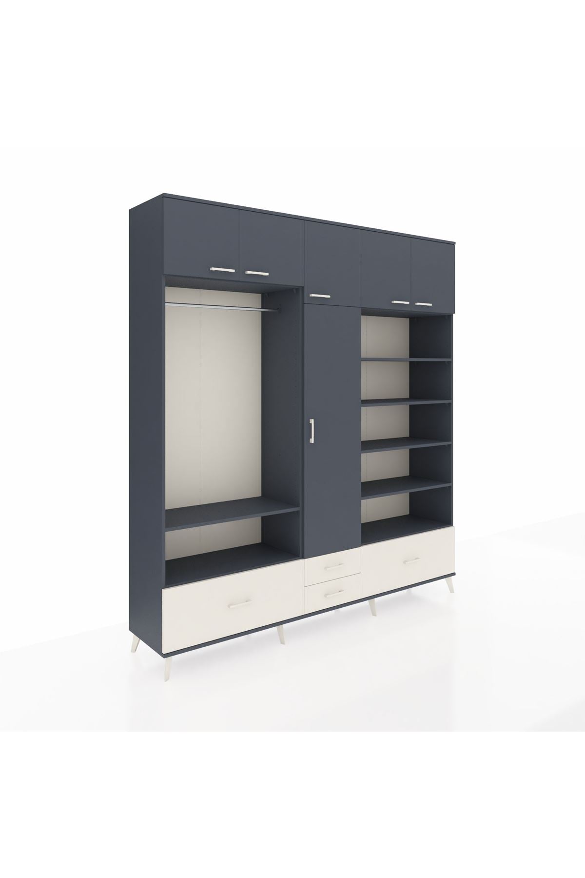 Hyperion Dolap 18 Raflı 4 Çekmeceli Tek Askılı 220x44x243 - S553M024V16B