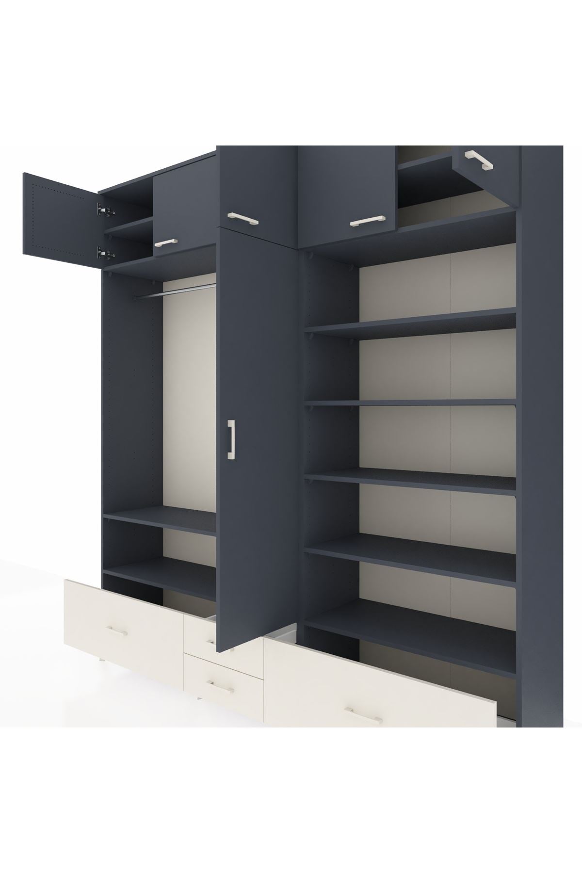 Hyperion Dolap 18 Raflı 4 Çekmeceli Tek Askılı 220x44x243 - S553M024V16B