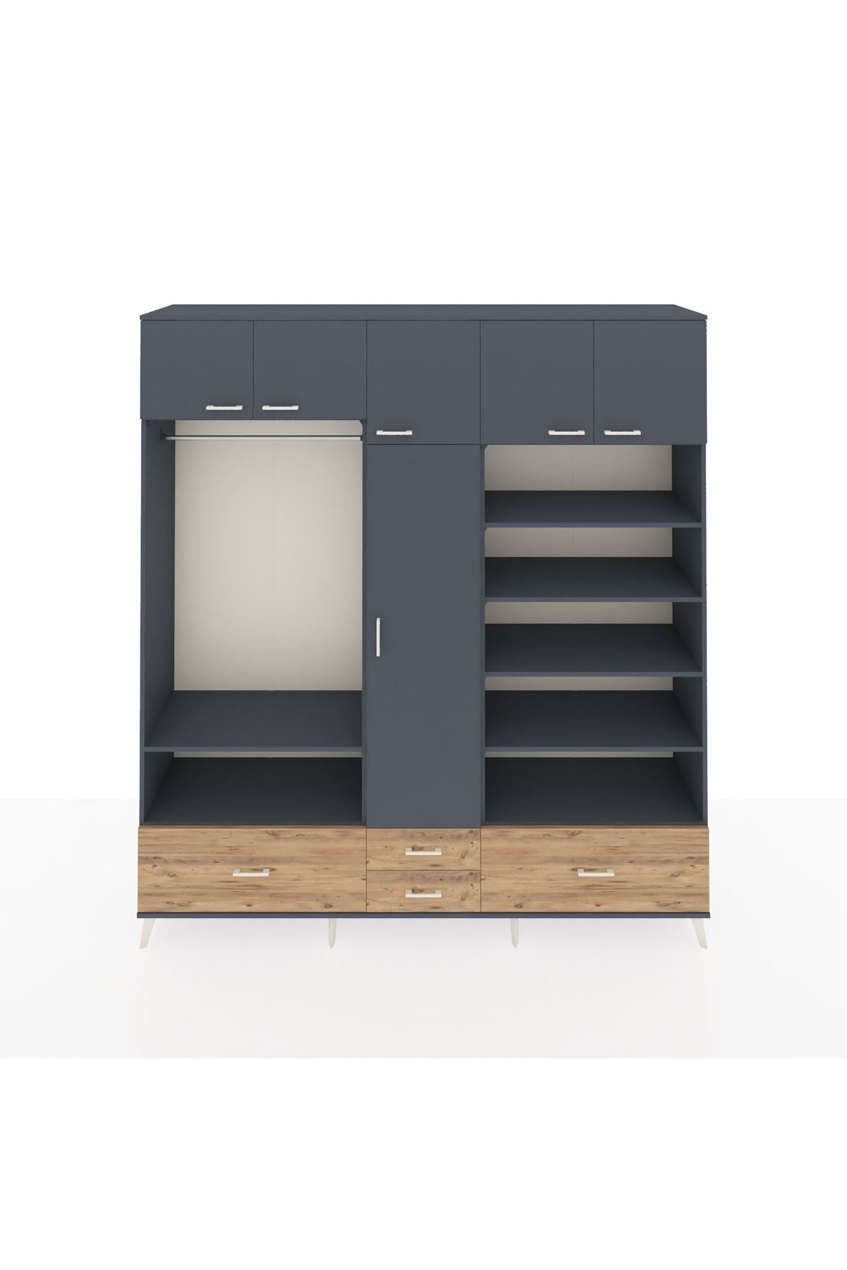Hyperion Dolap 18 Raflı 4 Çekmeceli Tek Askılı 220x44x243 - S553M024V18B