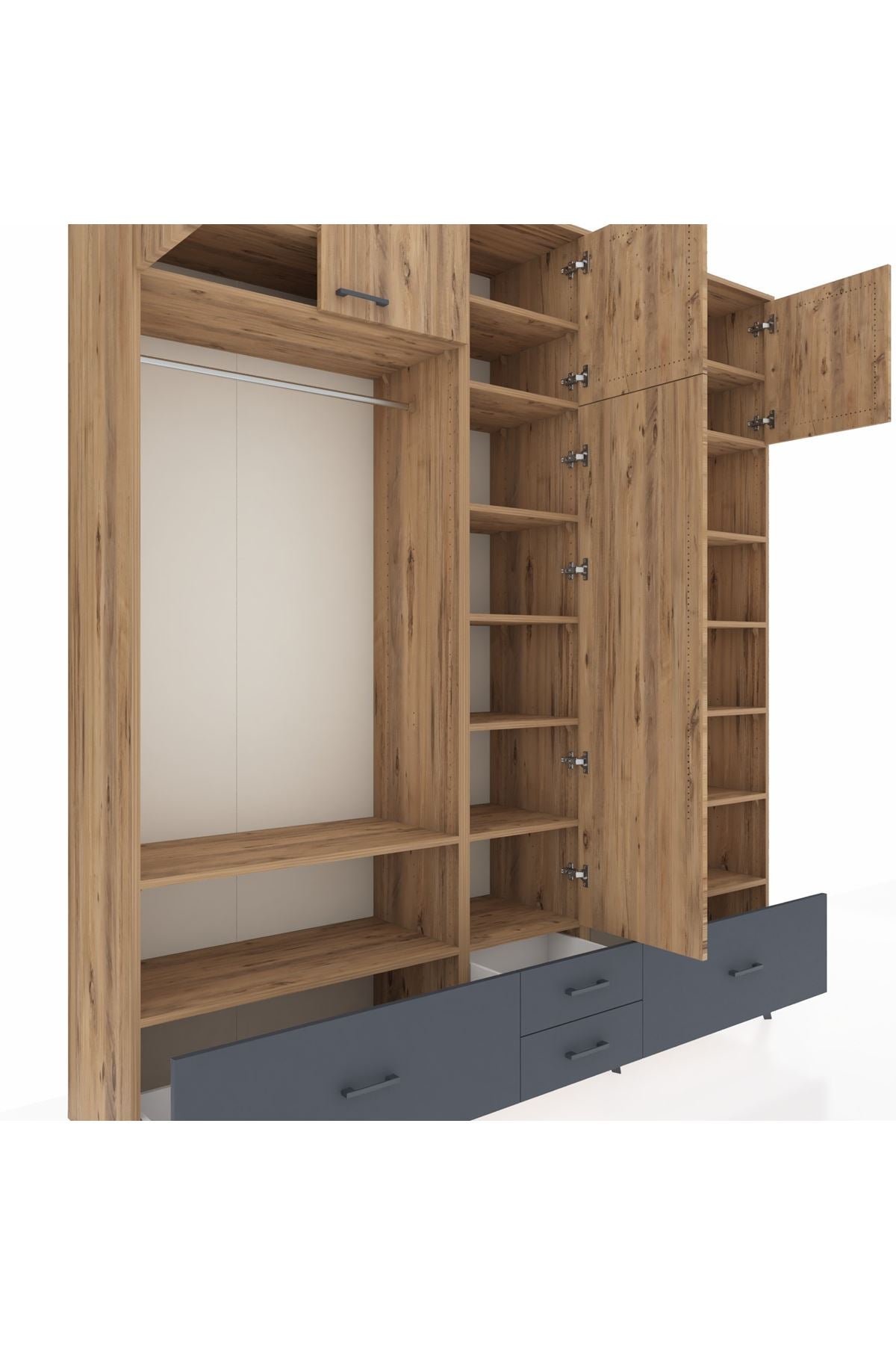 Hyperion Dolap 18 Raflı 4 Çekmeceli Tek Askılı 220x44x243 - S553M024V20B